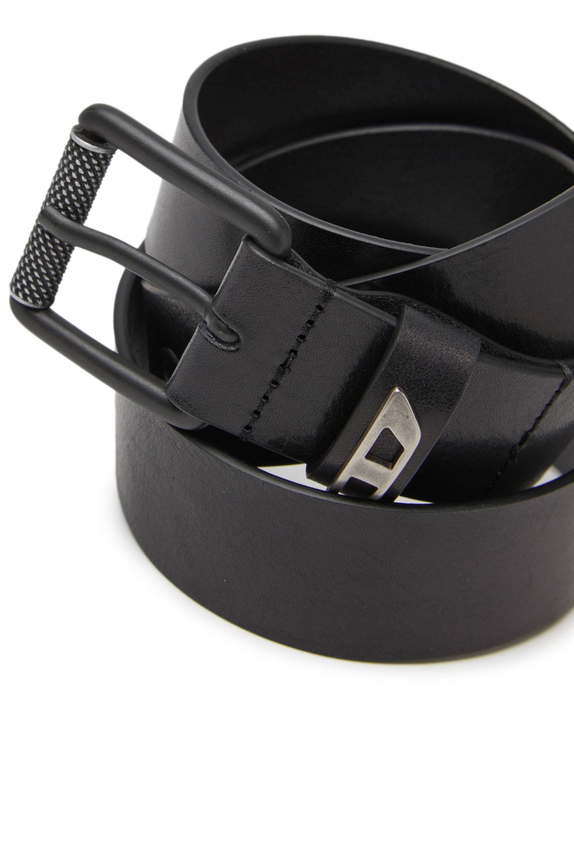 Diesel - B-DAVE II, Man Shiny leather belt with logo loop in Black - Image 3