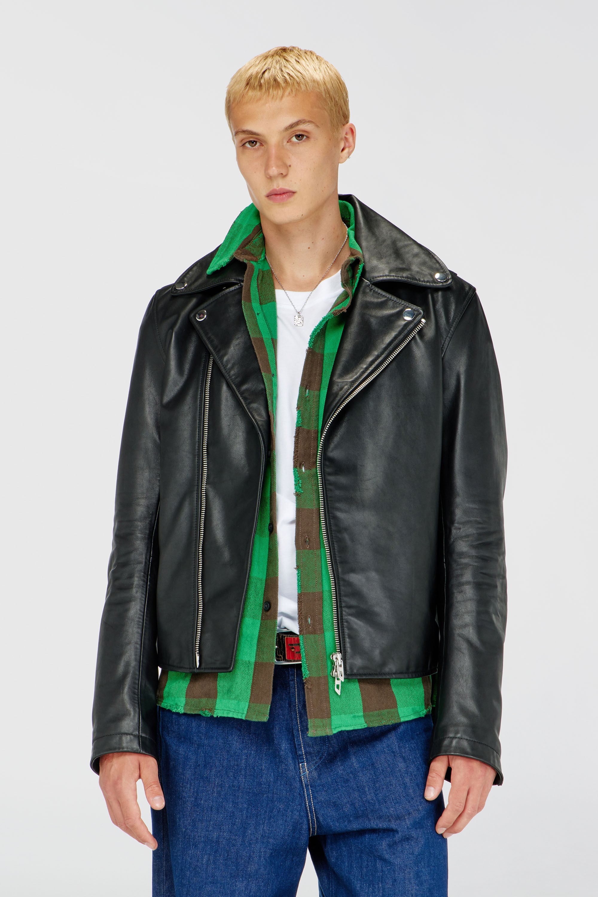 Diesel - L-EO-WRD, Man's Biker jacket in waxed leather in Black - 3