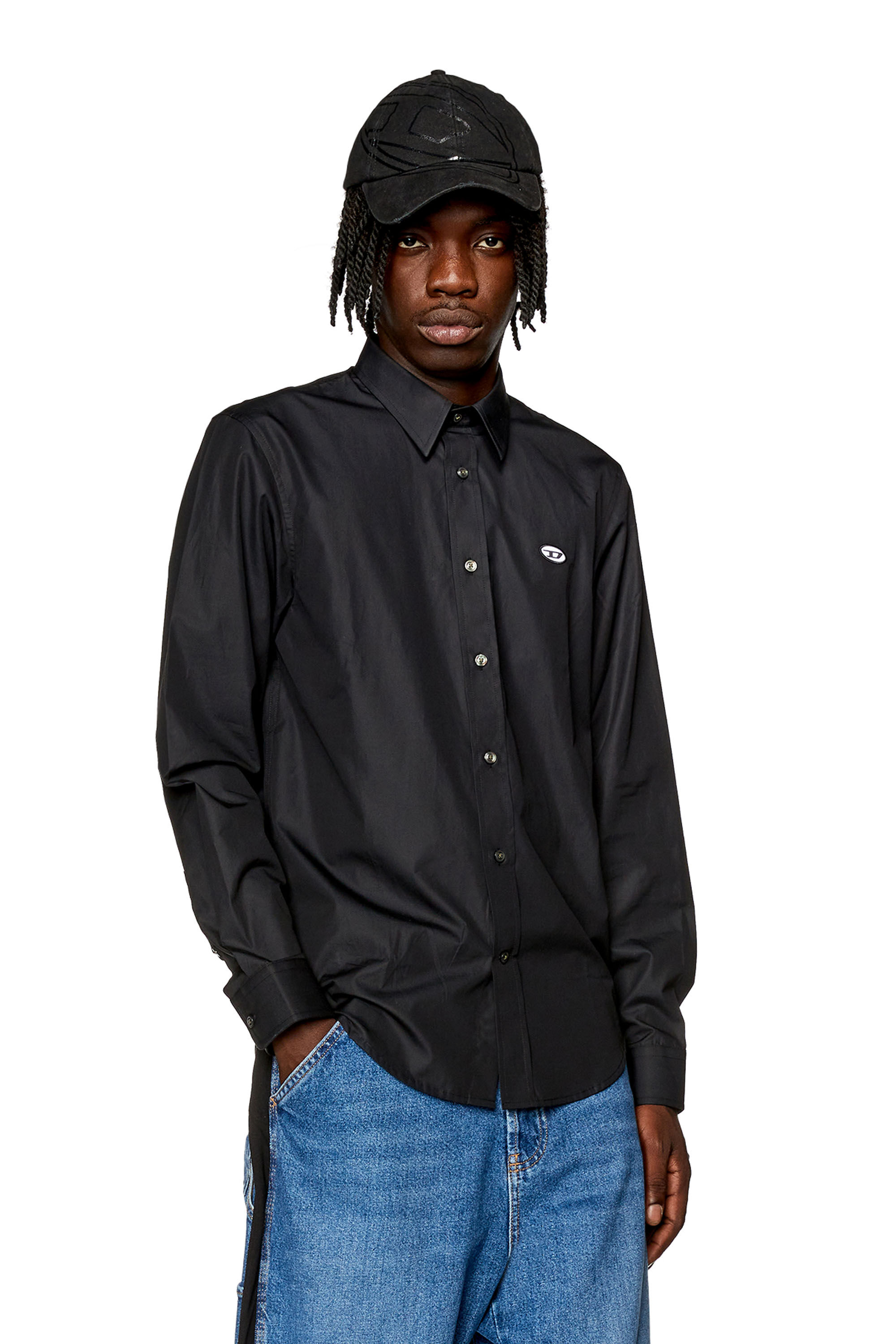 Diesel - S-BENNY-A, Man Shirt with oval D patch in Black - Image 3