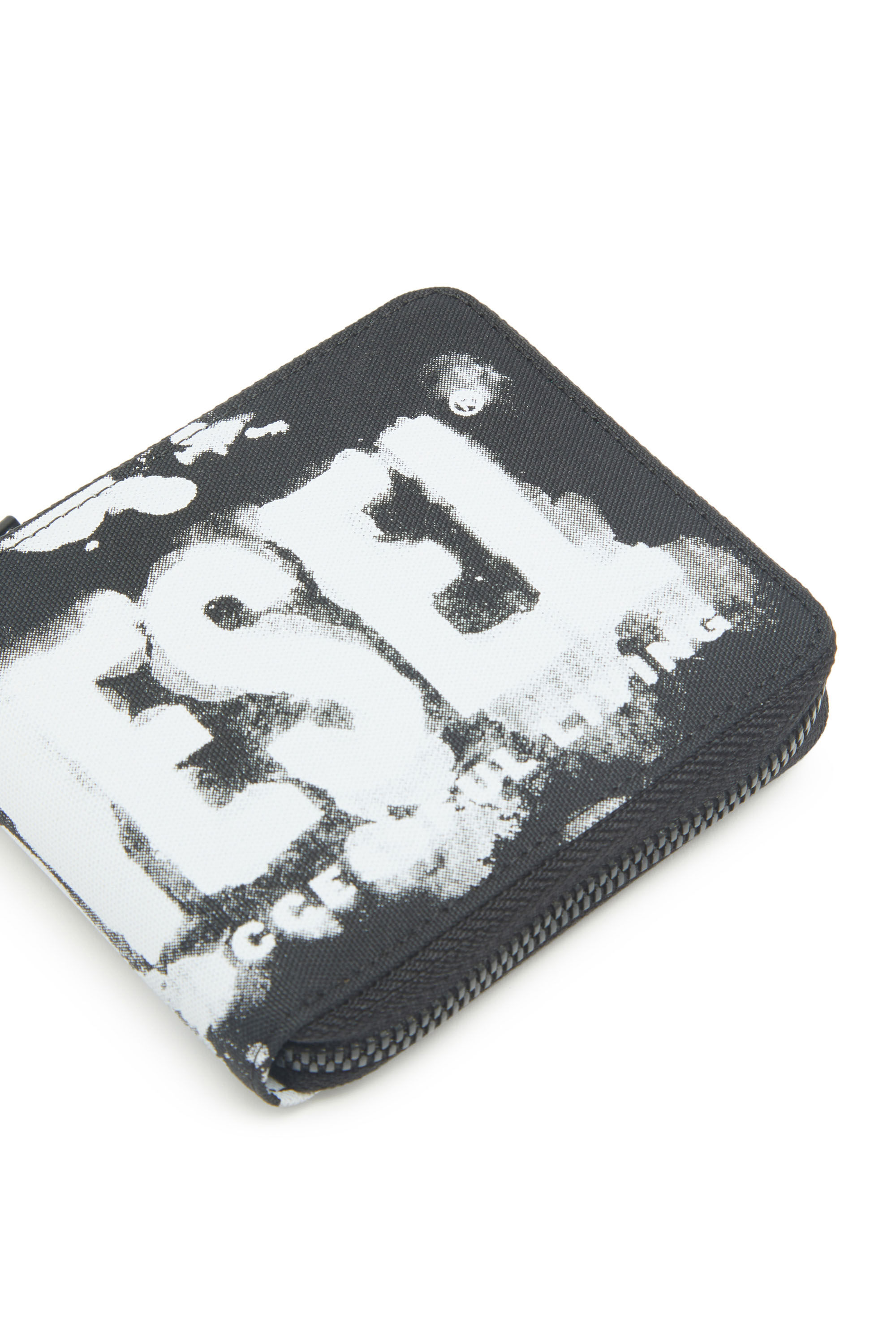Diesel - RAVE BI-FOLD COIN ZIP XS, Unisex Zip wallet in logo-print fabric in Black - Image 4