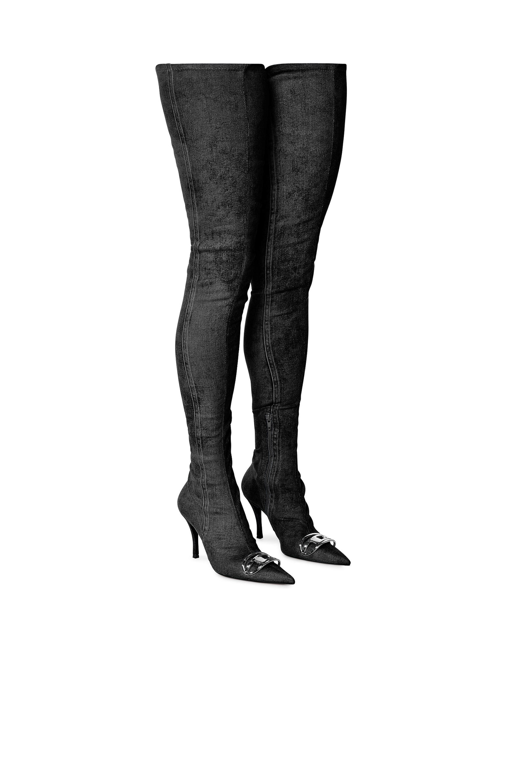 Diesel - D-VENUS TBT D, Woman D-Venus-Over-the-knee boots in stretch denim in Black - Image 2