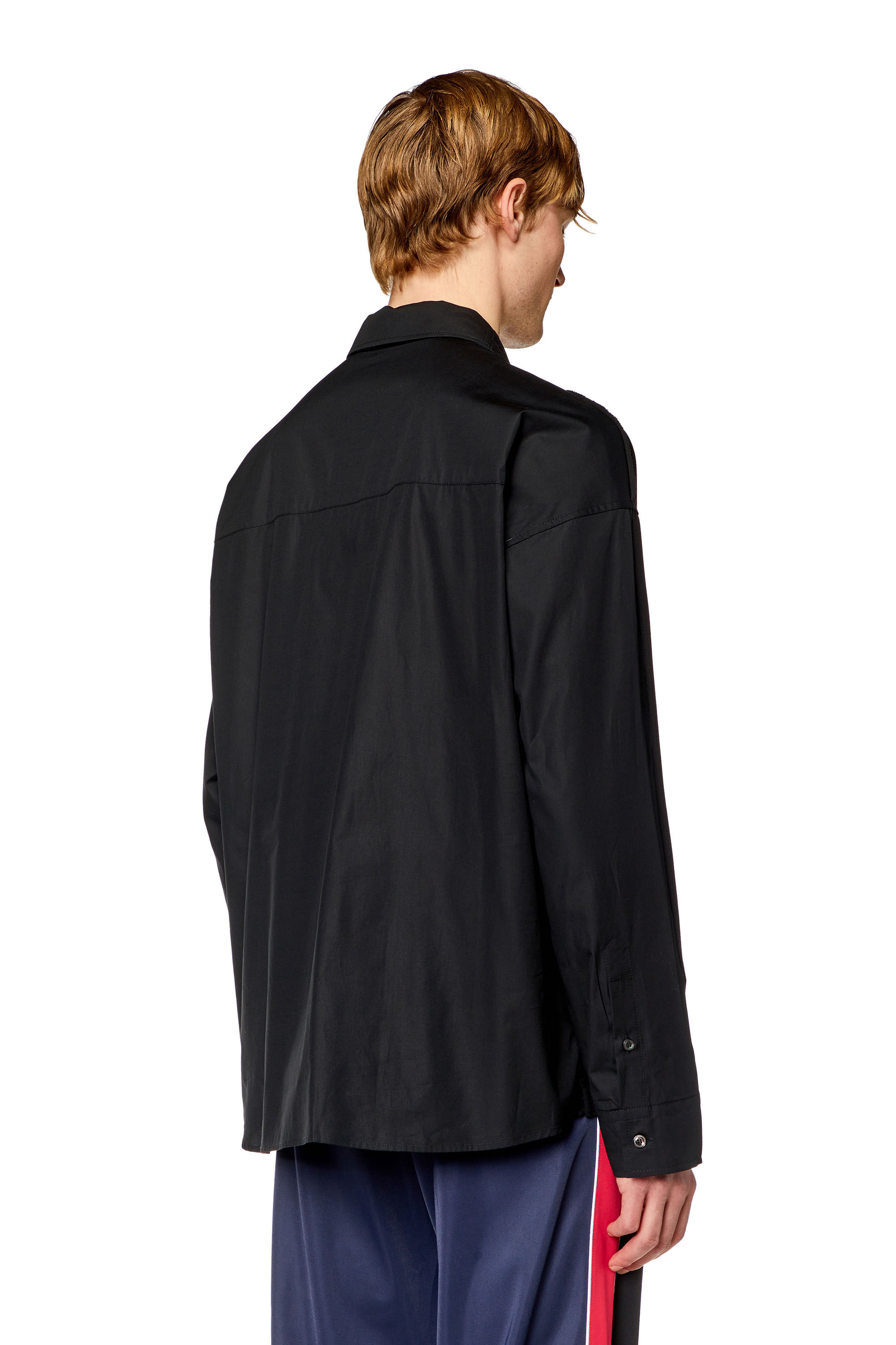 Diesel - S-GANDER-R, Man Half-zip shirt in jersey and poplin in Black - Image 4