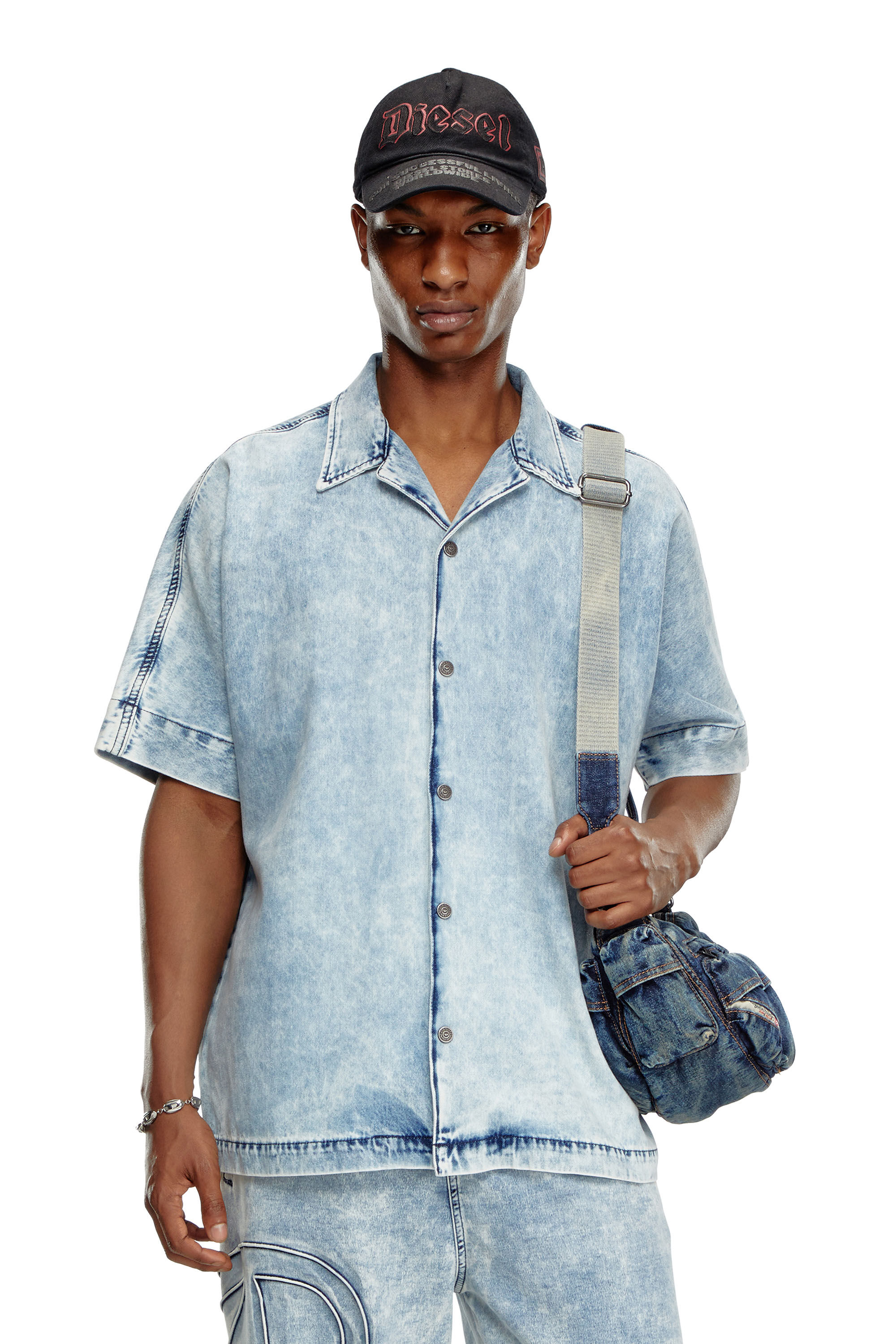 Diesel - D-NABIL-S, Man Denim bowling shirt with Oval D in Blue - Image 4