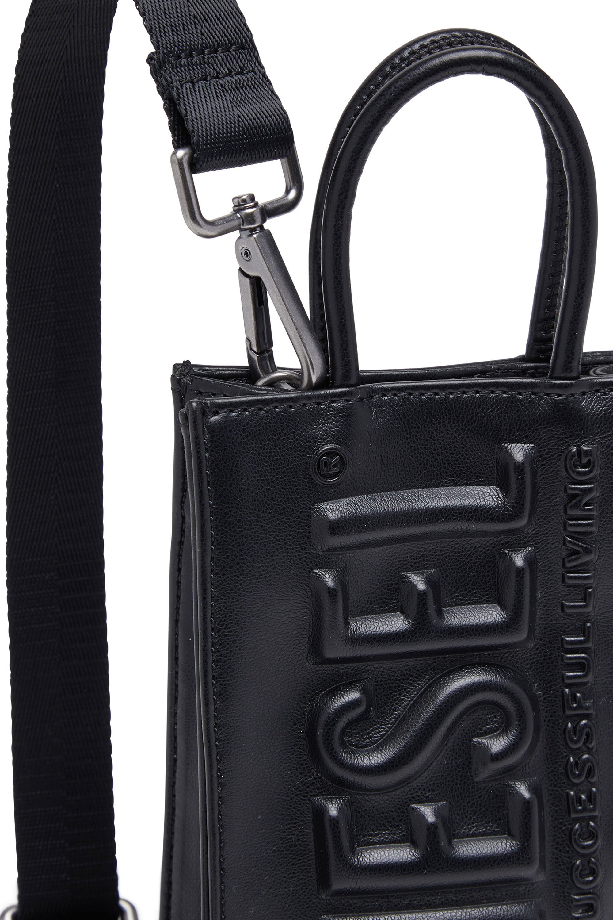 Diesel - DSL 3D SHOPPER MINI X, Unisex Dsl 3D Mini -Small PU tote bag with embossed logo in Black - Image 2