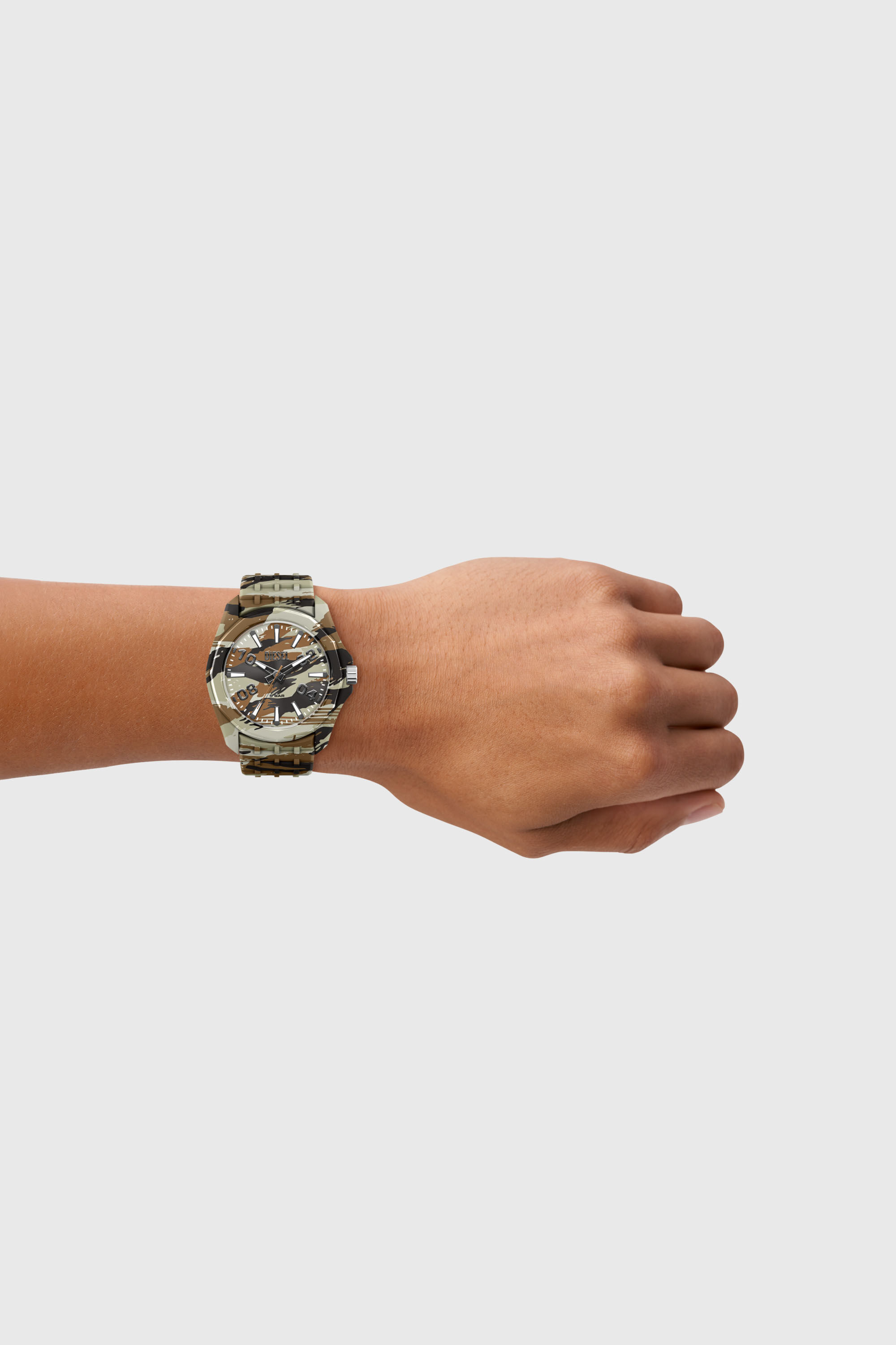 Diesel - DZ2242 WATCH, Man's Stinger camo silicone watch in Brown/Green - 4