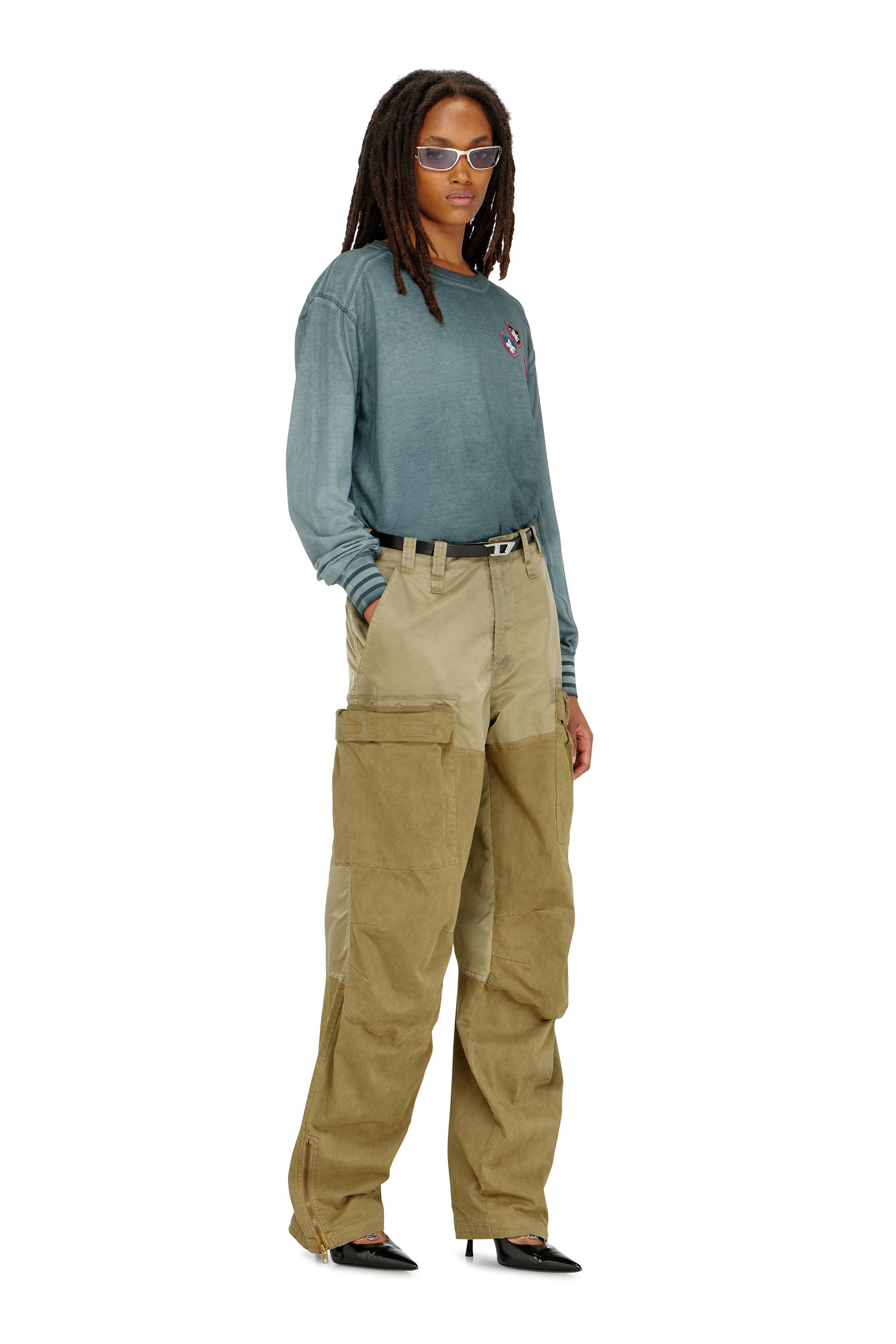 Diesel - T-BAWYE-LS, Woman's T-shirt with patches and microwaffle inserts in null - 1