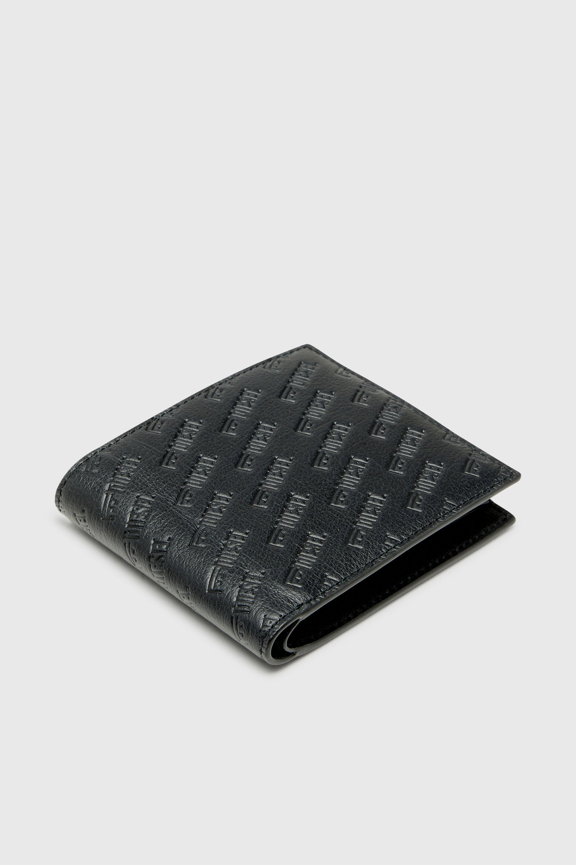 Diesel - MONOGRAM BI-FOLD COIN S 3D, Man's Leather bi-fold wallet with all-over embossed logo in Black - 4