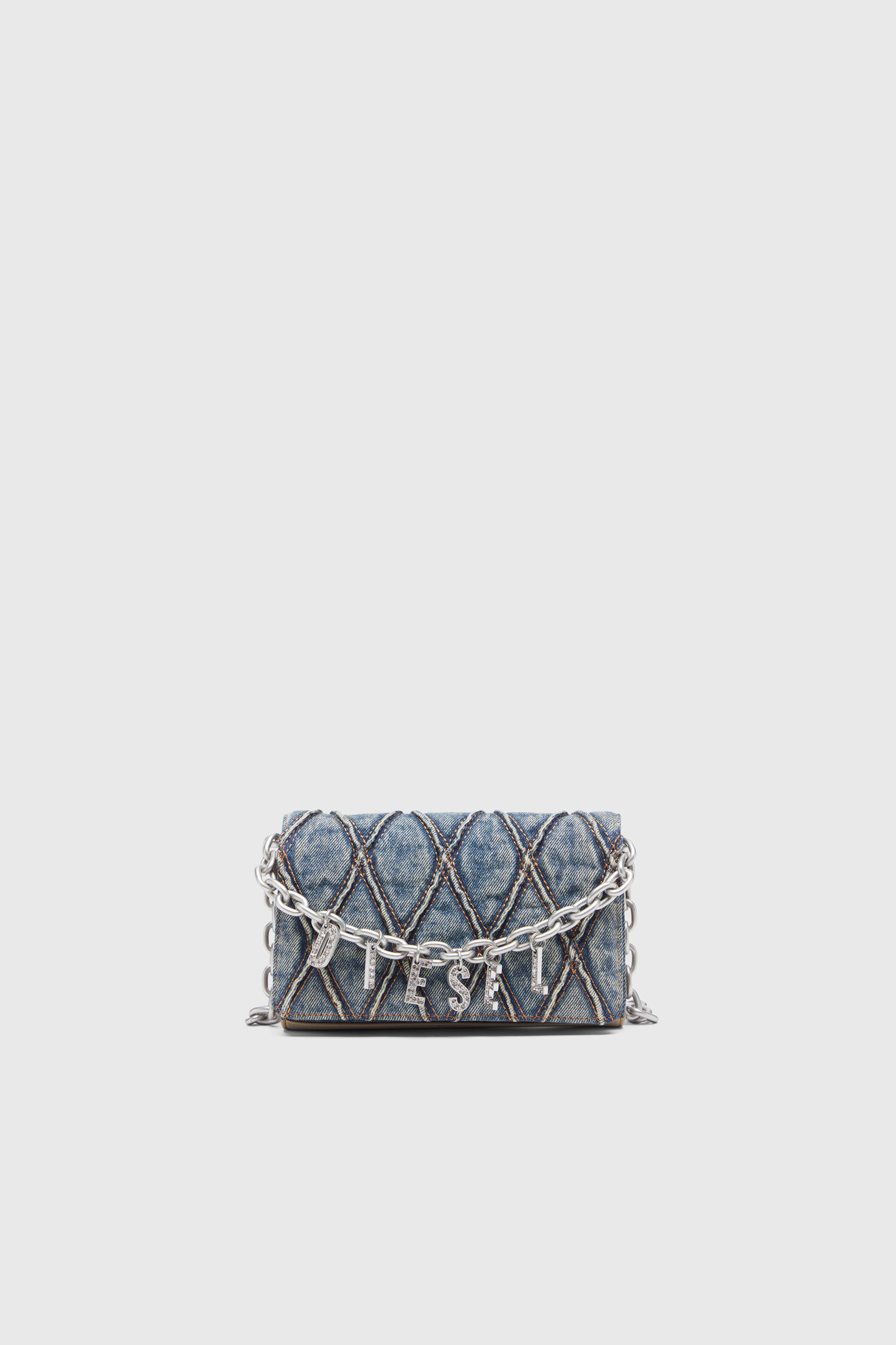 Diesel - CHARM-D WALLET STRAP, Woman's Wallet purse in argyle quilted denim in Blue - 1