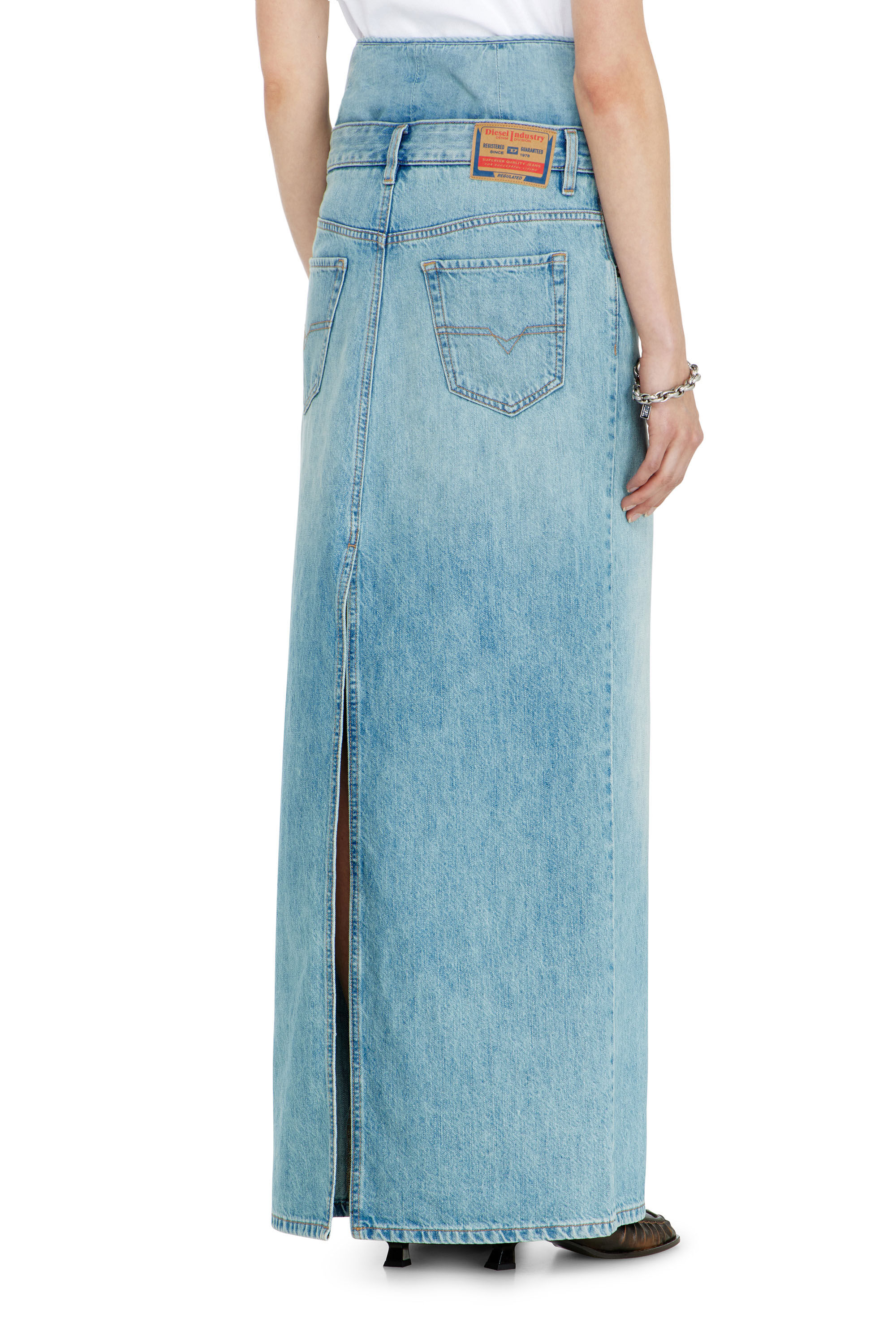 Diesel - DE-SPIVEY, Woman's Jean-illusion denim maxi skirt with slits in Light Blue - 4