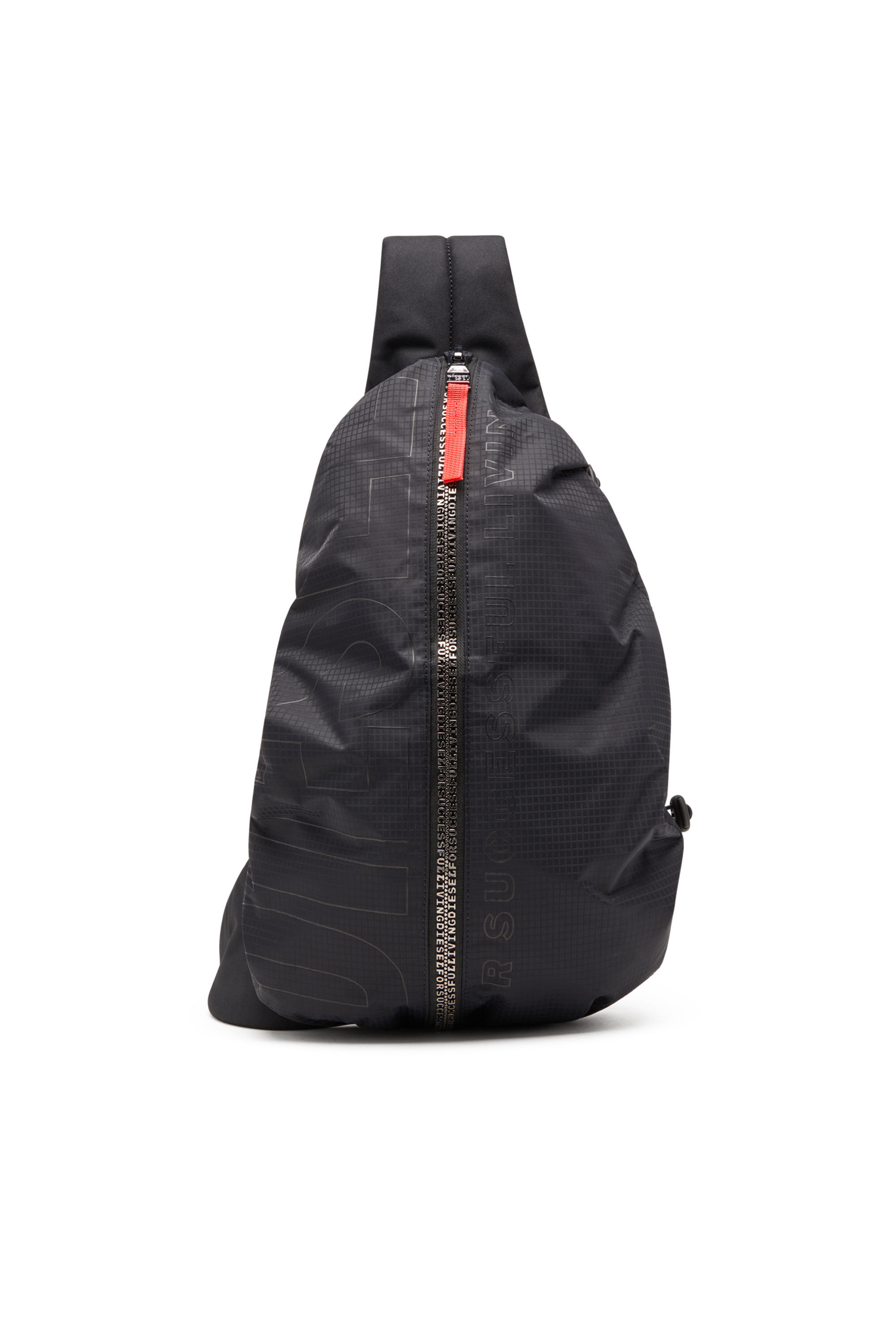 Diesel - ZIP-D SLING BAG X, Man Sling backpack in check-jacquard shell in Black - Image 1