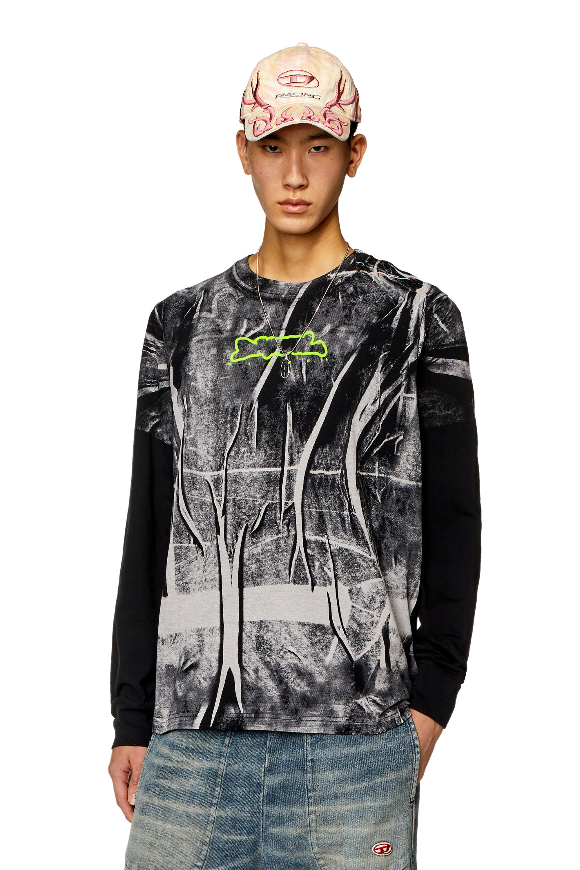 Diesel - T-JUST-LS-N, Man Long-sleeve T-shirt with crease-effect print in Multicolor - Image 3