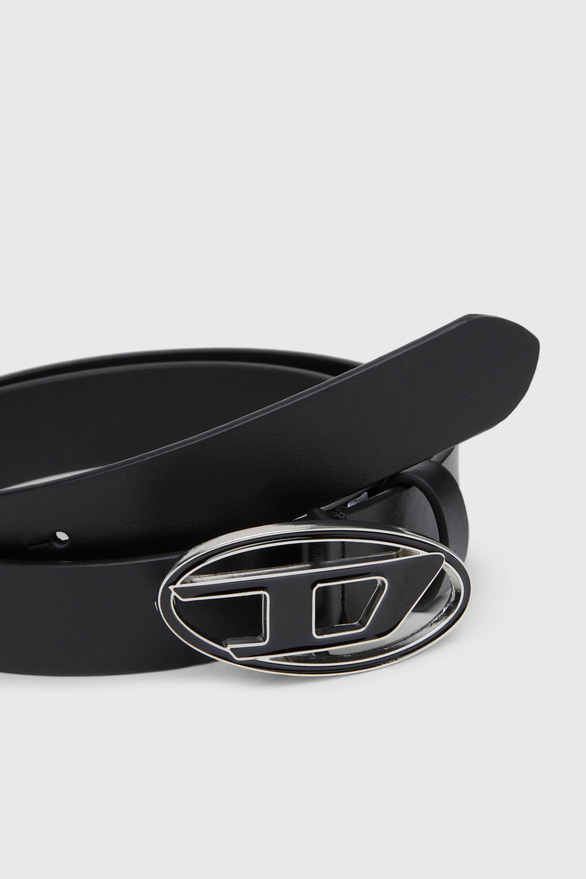 Diesel - B-1DR 25, Woman's 2.4cm leather belt with enamelled Oval D buckle in Black - 3