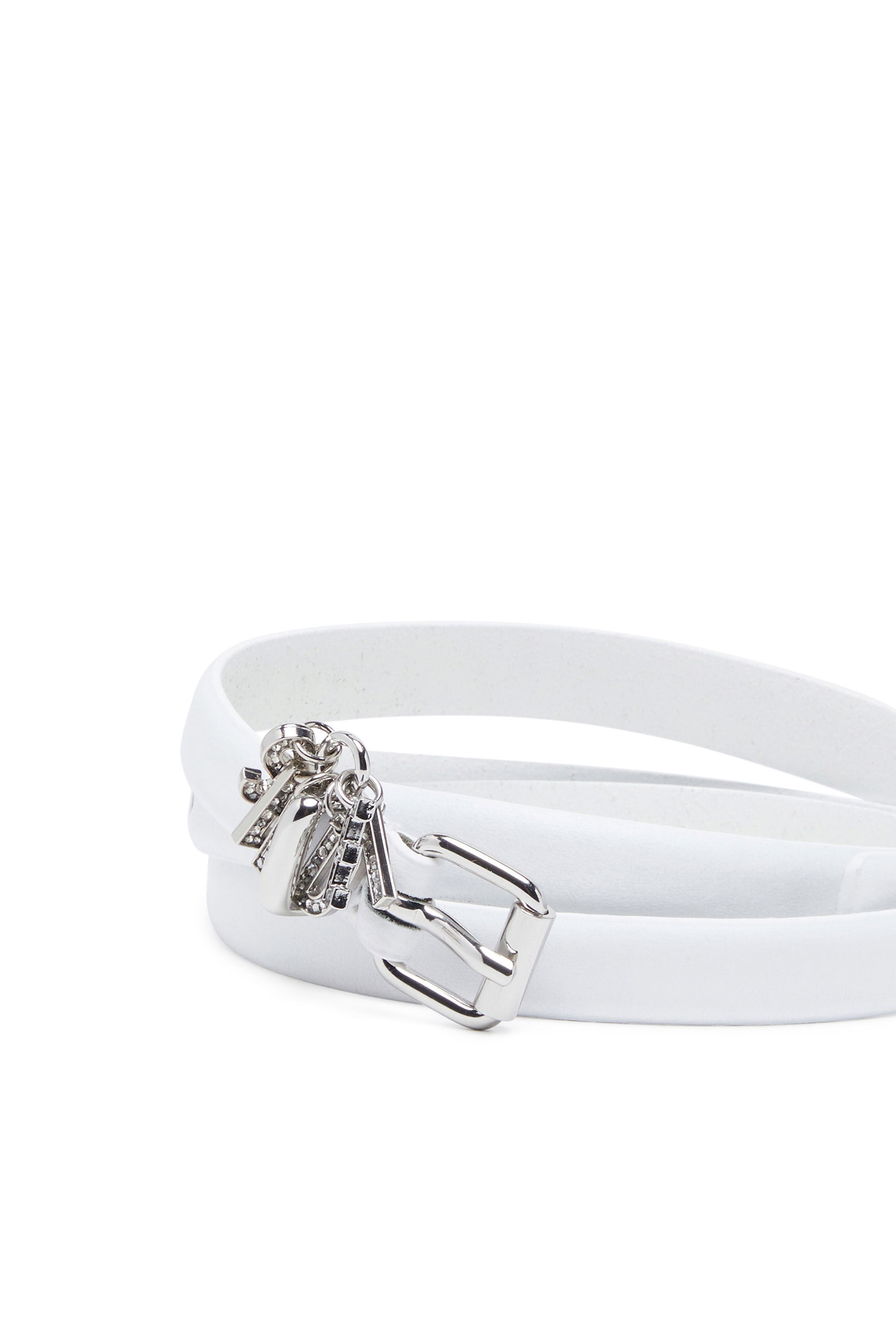 Diesel - B-CHARM-LOOP, Woman Leather belt with crystal logo charms in White - Image 3