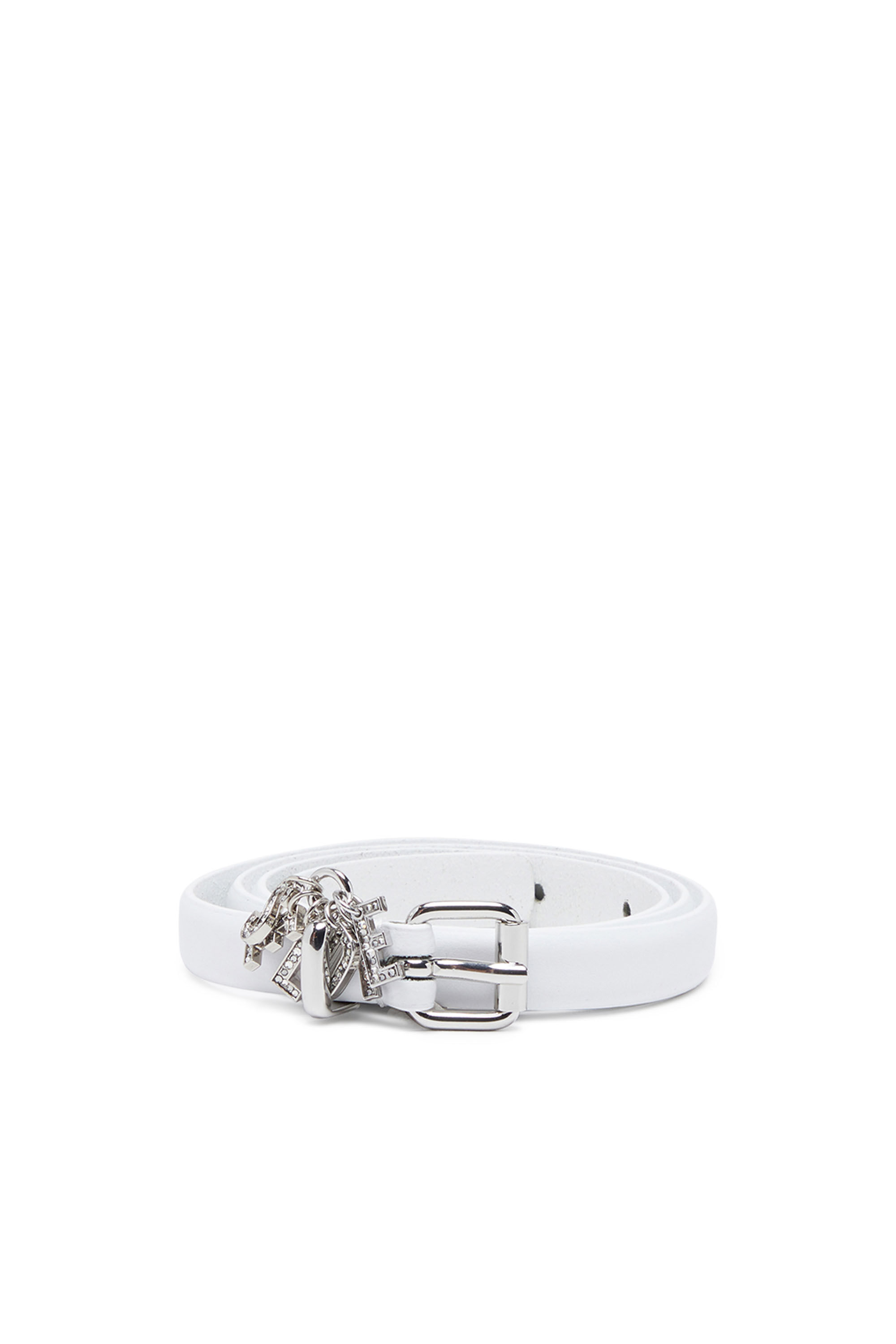 Diesel - B-CHARM-LOOP, Woman Leather belt with crystal logo charms in White - Image 1