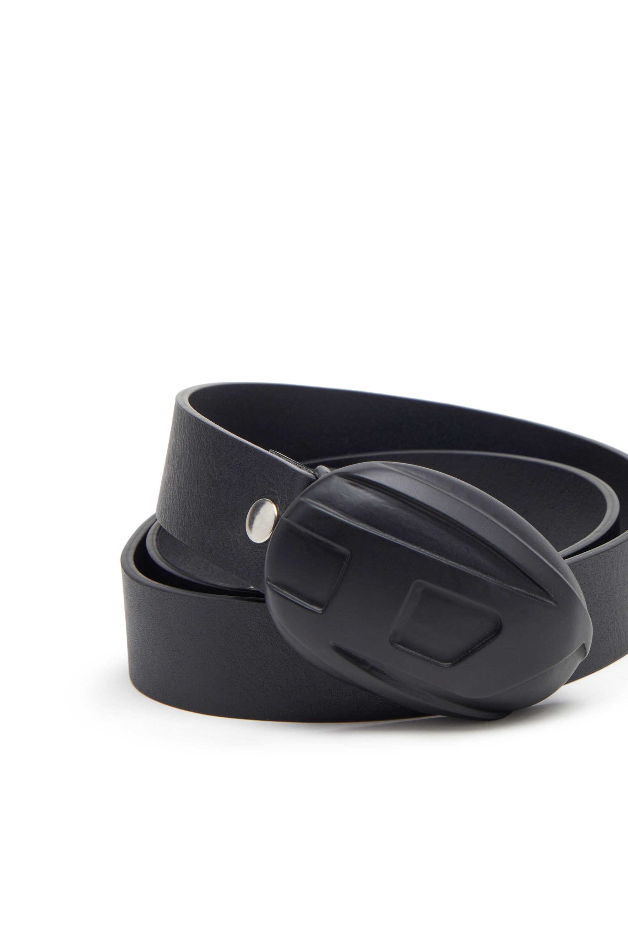 Diesel - B-1DR-POD, Man's Leather belt with oval D buckle in Black - 3
