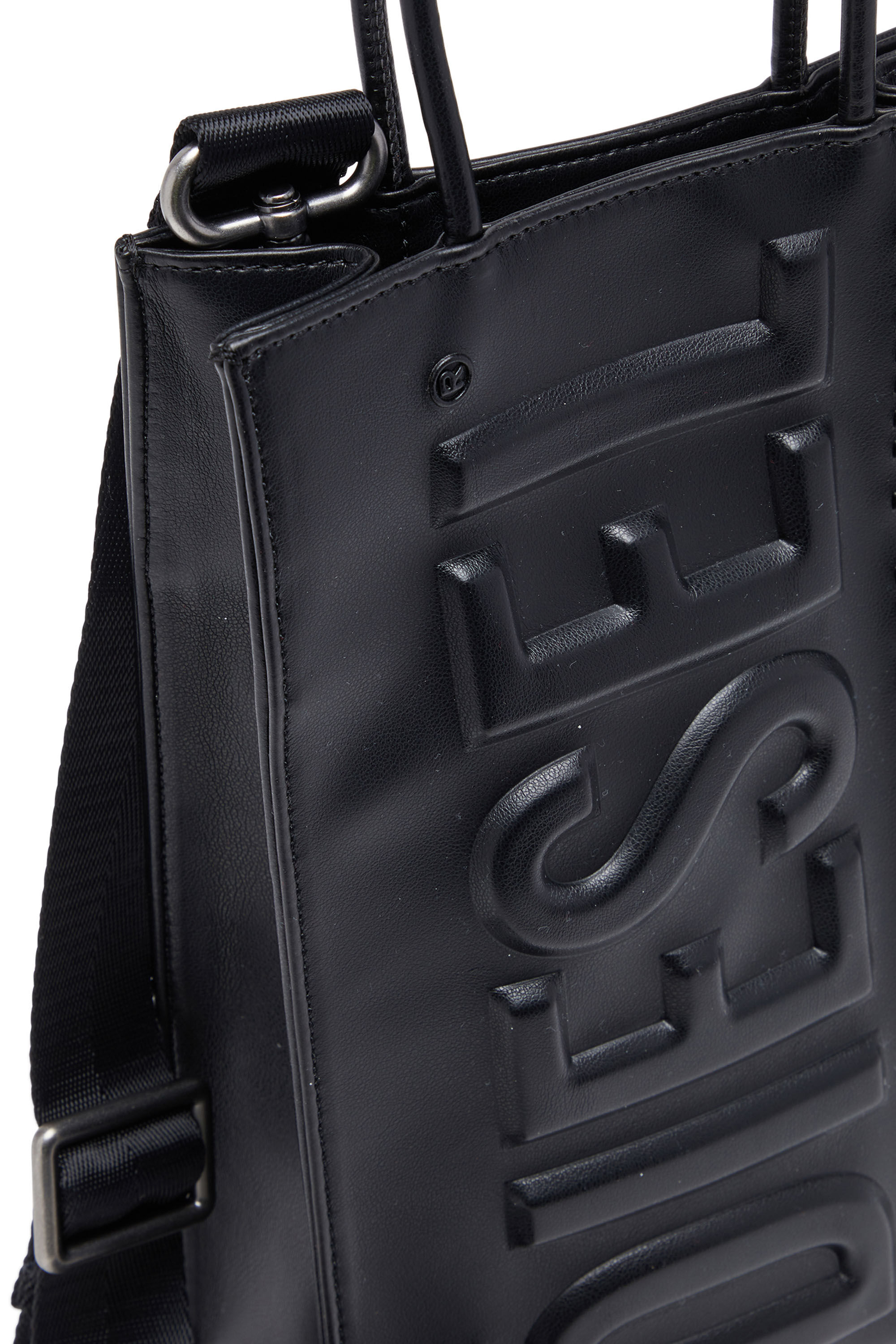 Diesel - DSL 3D SHOPPER M X, Unisex Dsl 3D M-PU tote bag with embossed logo in Black - Image 2