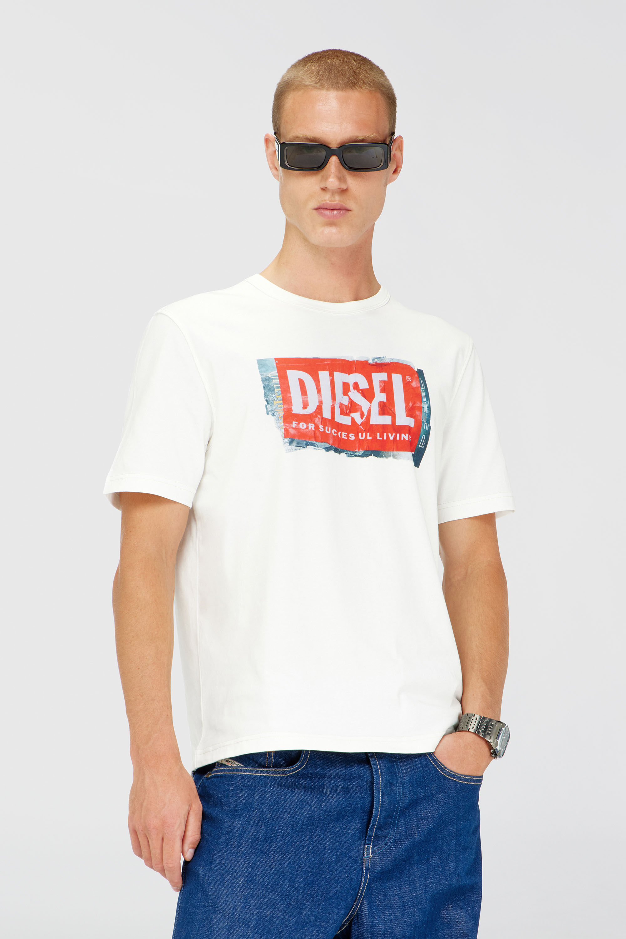 Diesel - T-ADJUST-Q6, Man's T-shirt with crumpled-effect logo in White - 3