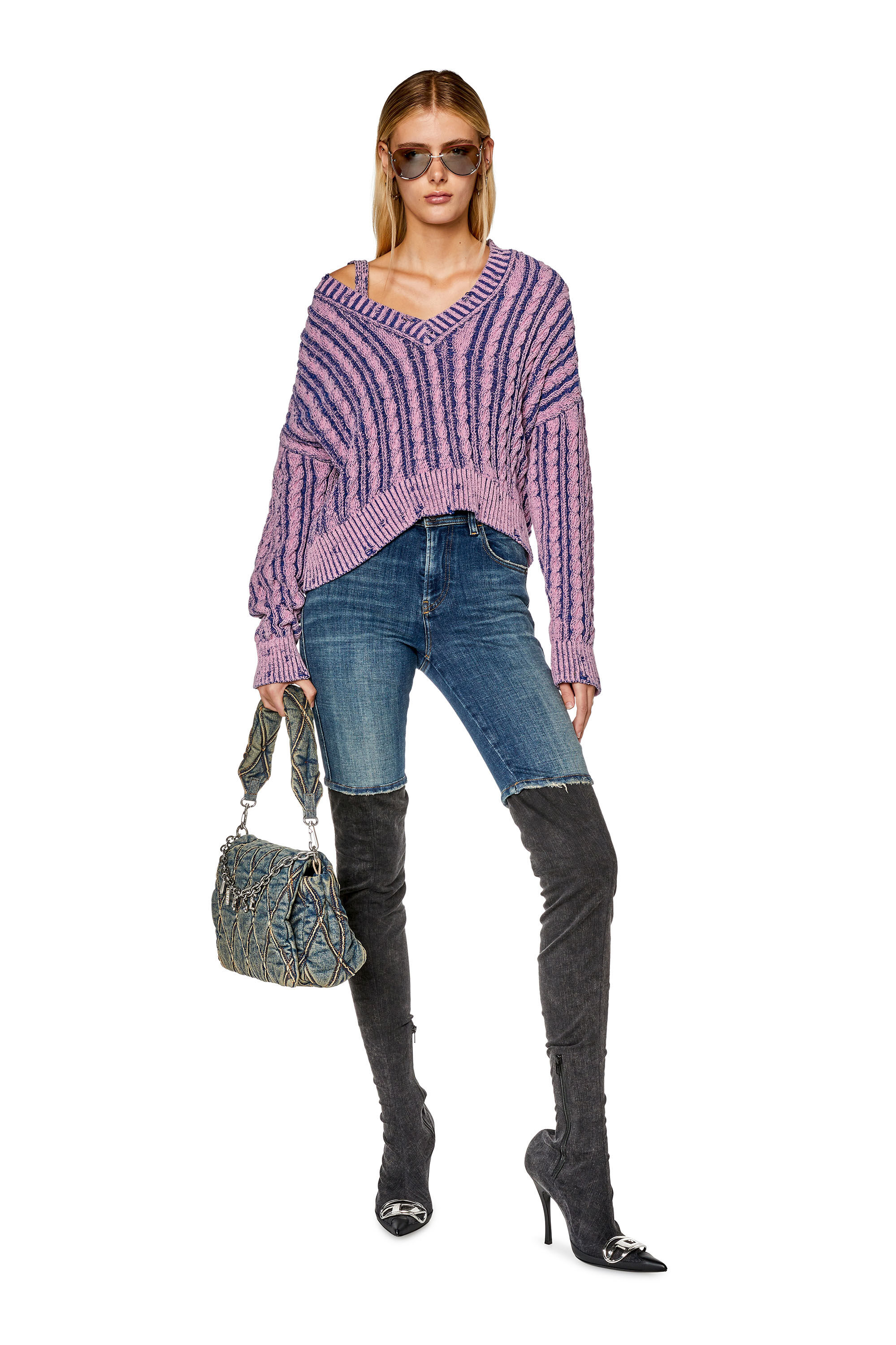 Diesel - M-OXIA, Woman's Chunky jumper in two-tone cotton in Lilac - 1