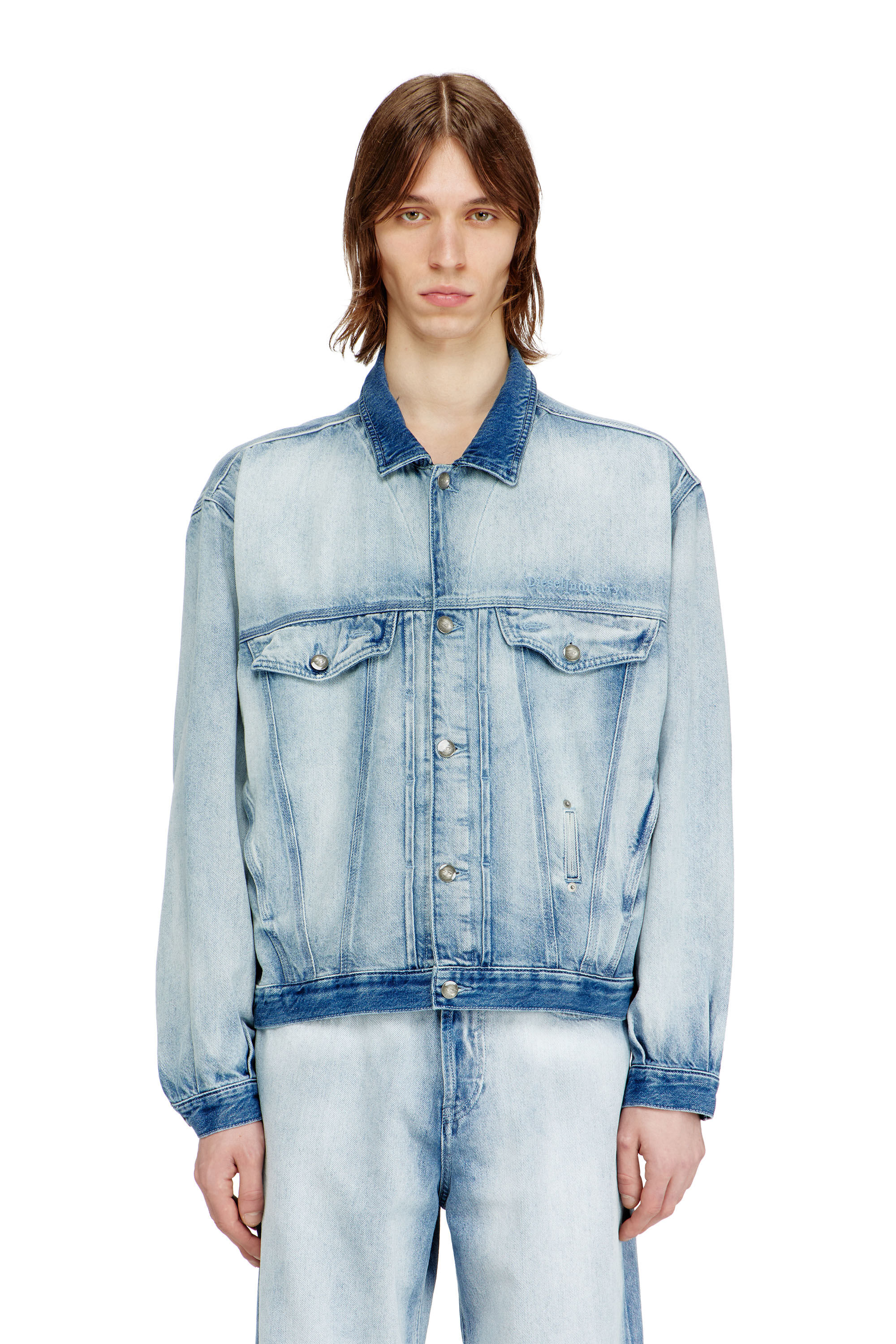 Diesel - D-DENVER-FSI1, Unisex's Trucker jacket in medium-light skeleton denim in Light Blue - 3