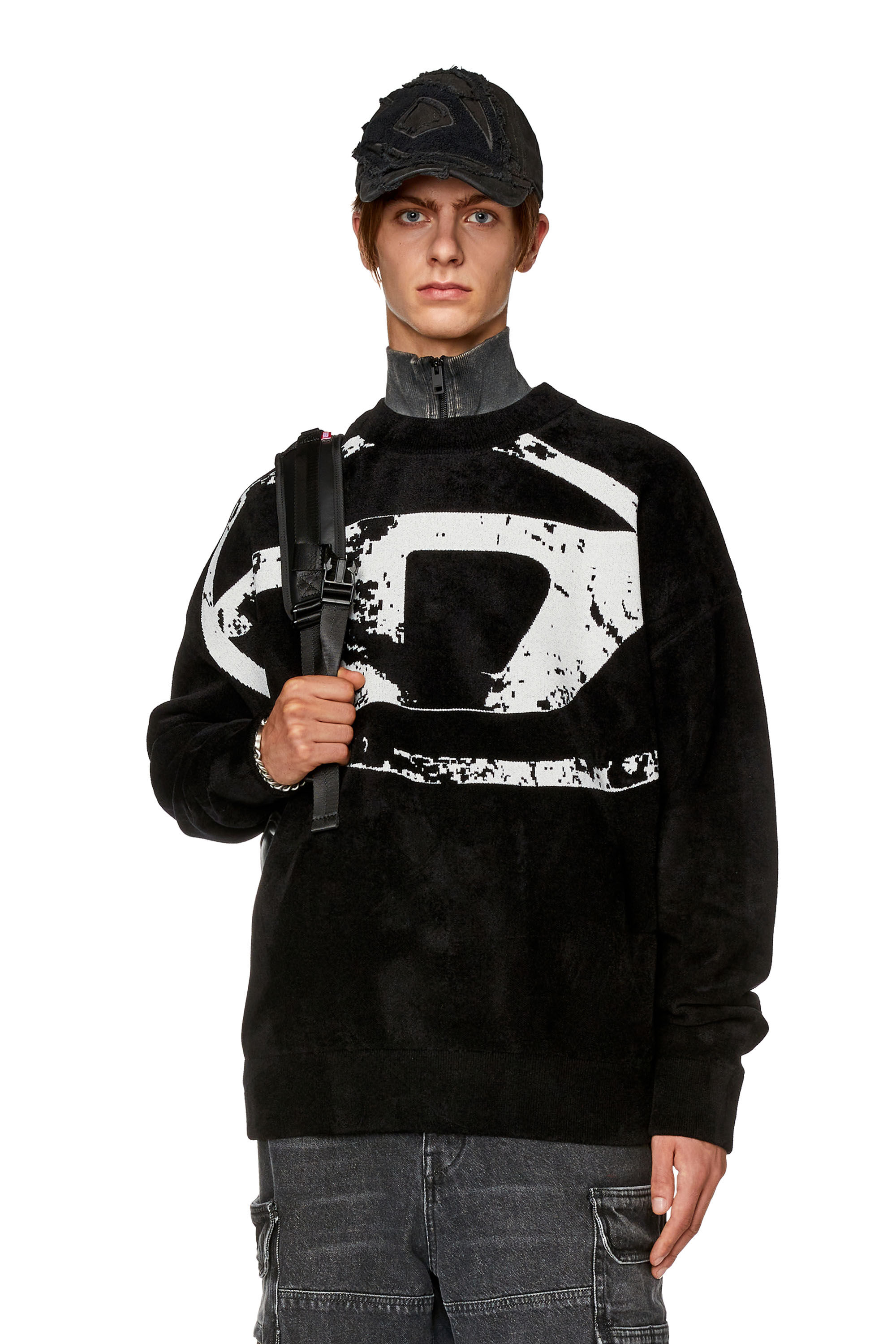 Diesel - K-TRIA, Man Sweatshirt with distressed oval D in Black - Image 3