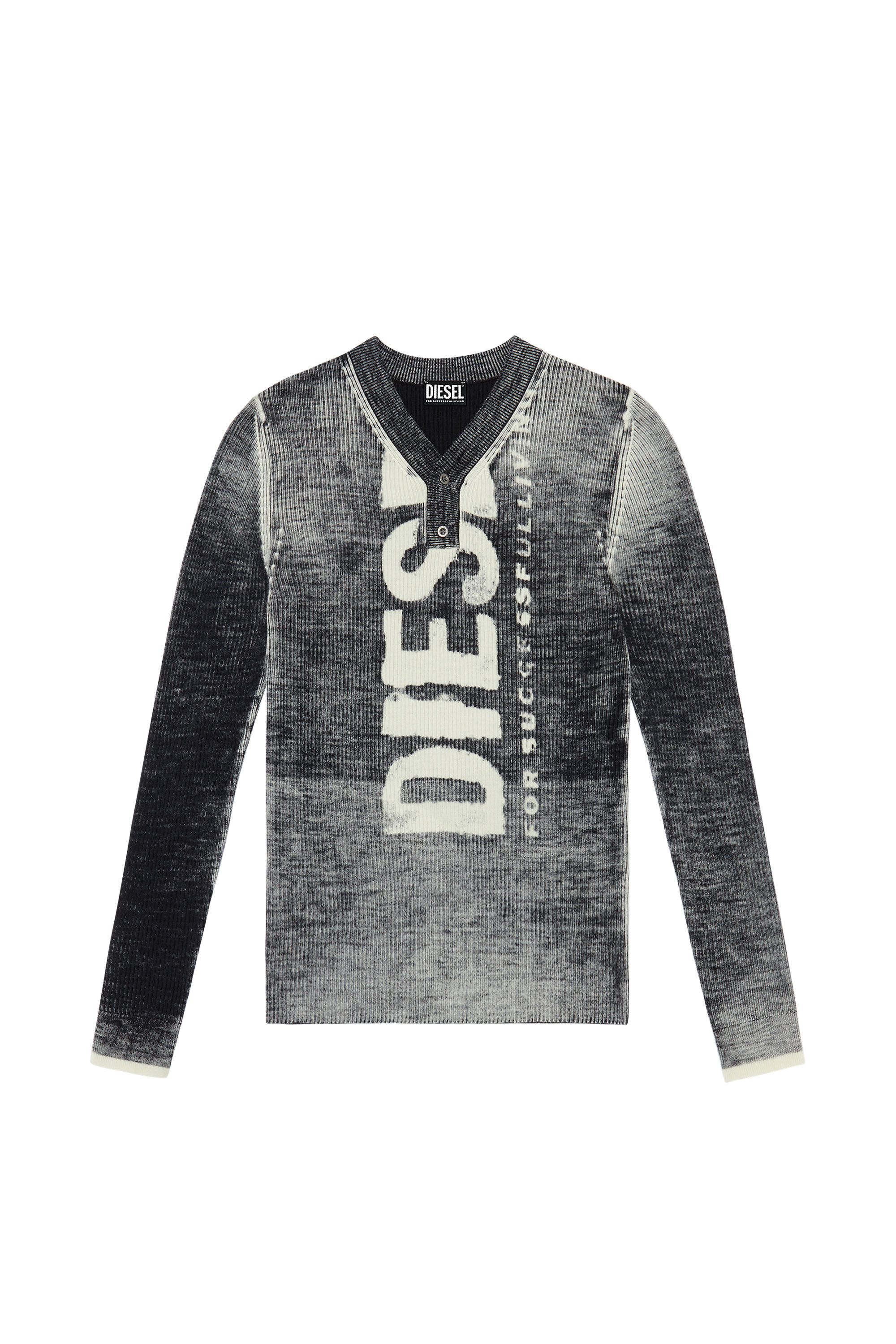 Diesel - K-ATULLUS, Man Printed wool jumper with logo in Black - Image 2