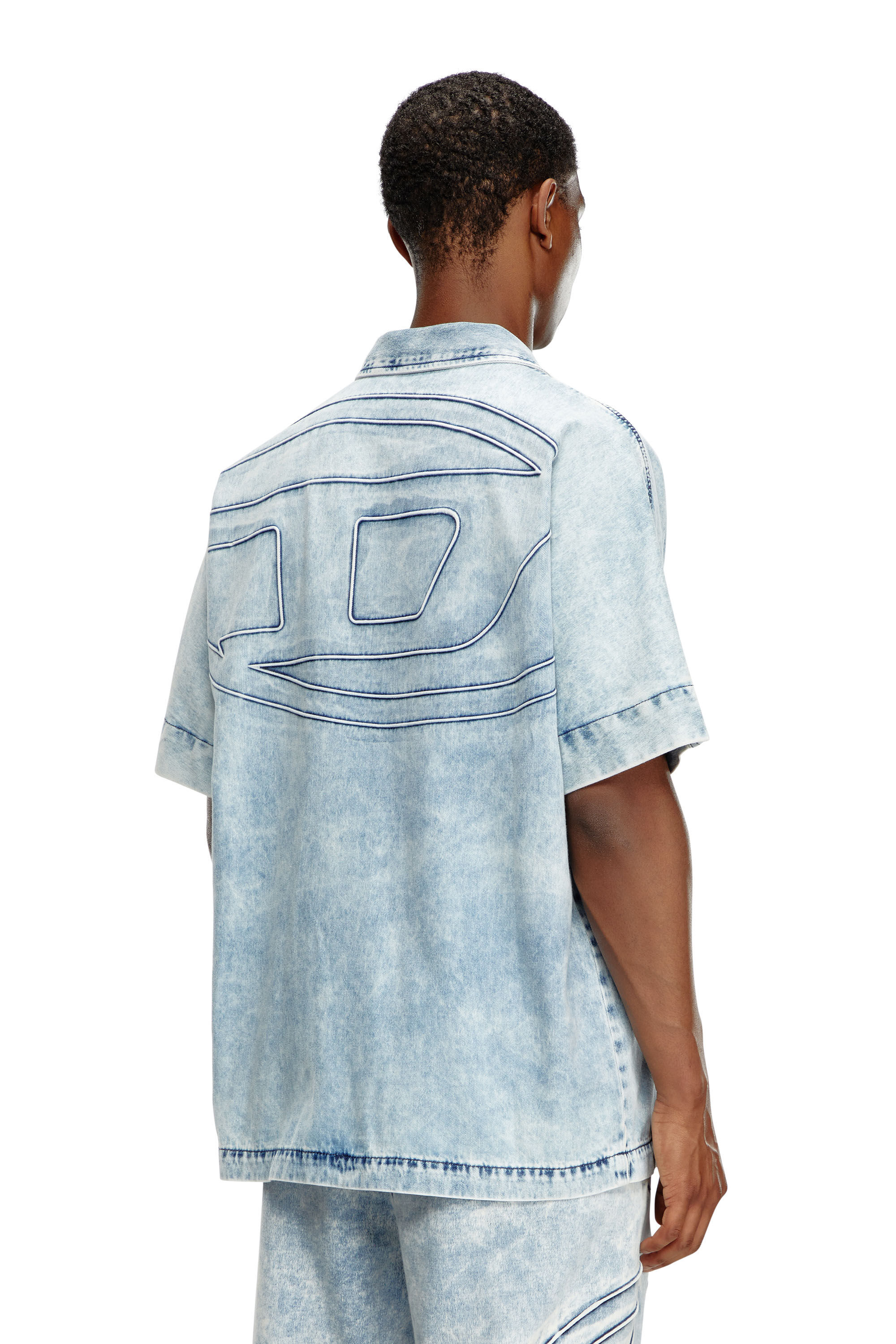 Diesel - D-NABIL-S, Man Denim bowling shirt with Oval D in Blue - Image 3