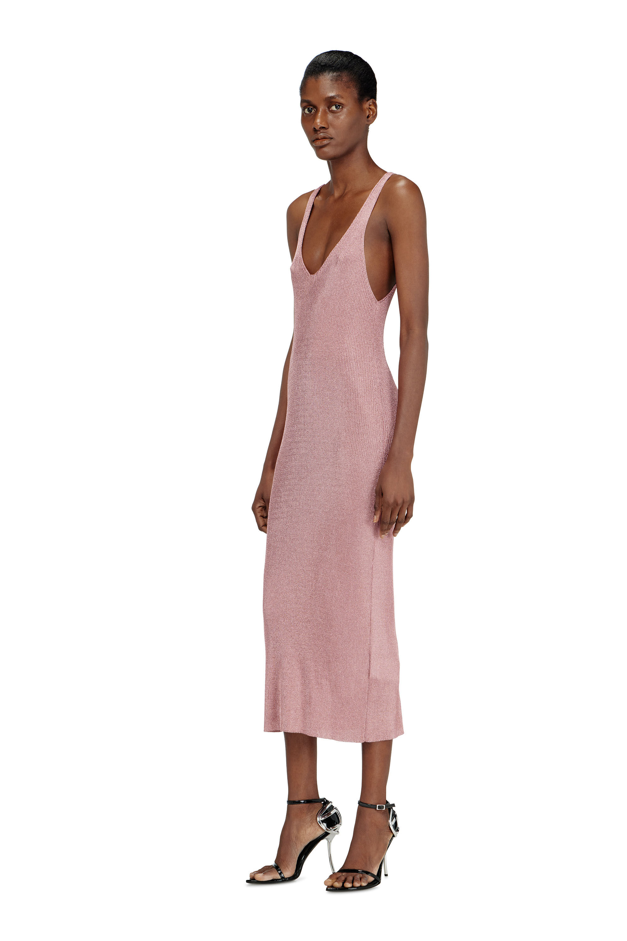 Diesel - M-DELOCA, Woman's Midi dress in metallic ribbed knit in Pink - 3