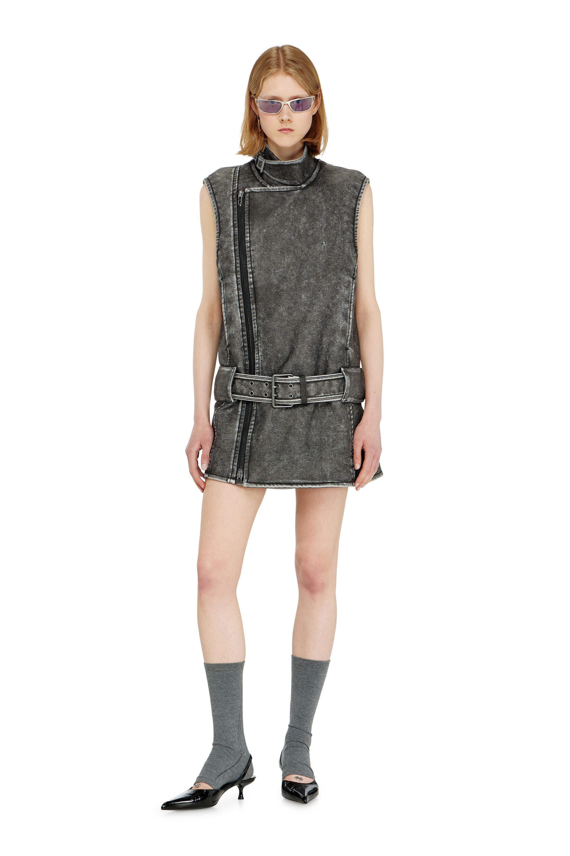 Diesel - D-IKE, Woman's Biker-style mini dress with belt in null - 3