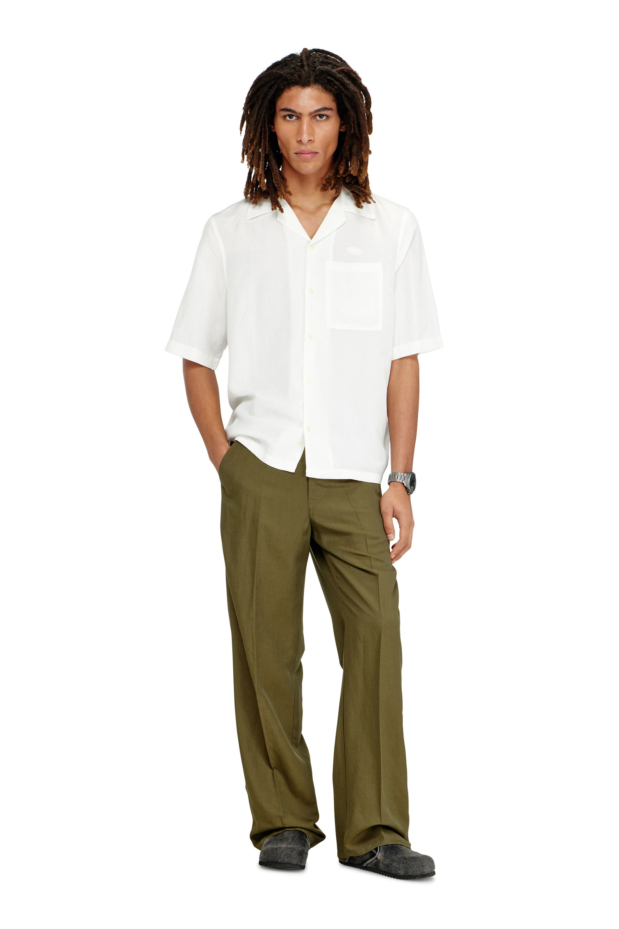 Diesel - S-BRACK-PGBS, Man's Linen-blend shirt with short sleeves in White - 1