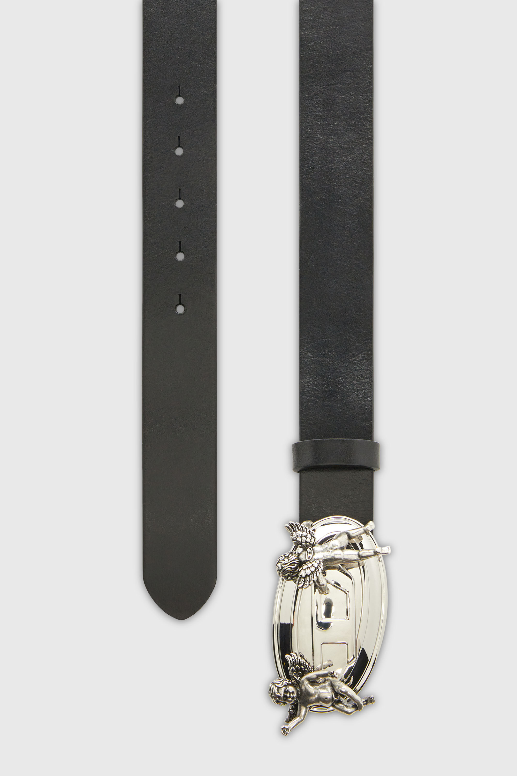 Diesel - B-OVAL ANGELS 35, Woman's 3.5cm leather belt with cherub Oval D buckle in Black - 2