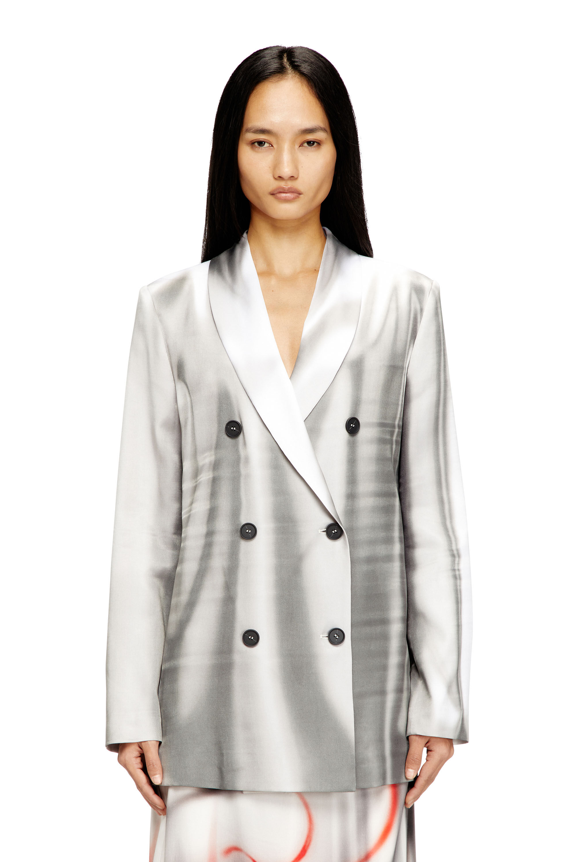 Diesel - G-AVINA, Woman's Satin blazer with trompe l'oeil draping in Grey/White - 3