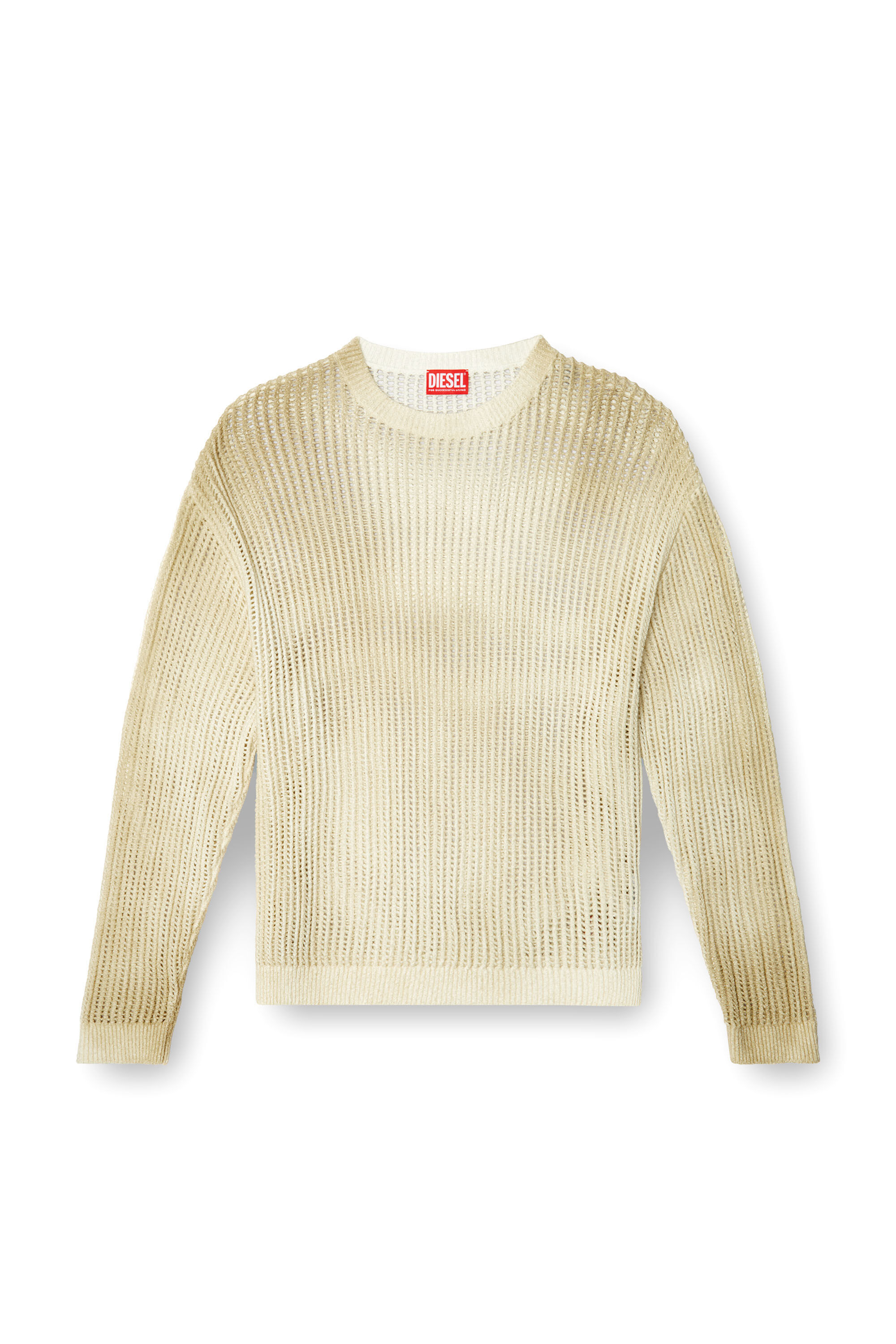 Diesel - K-SKUAT, Man's Open-knit jumper with distressed effect in Beige - 2