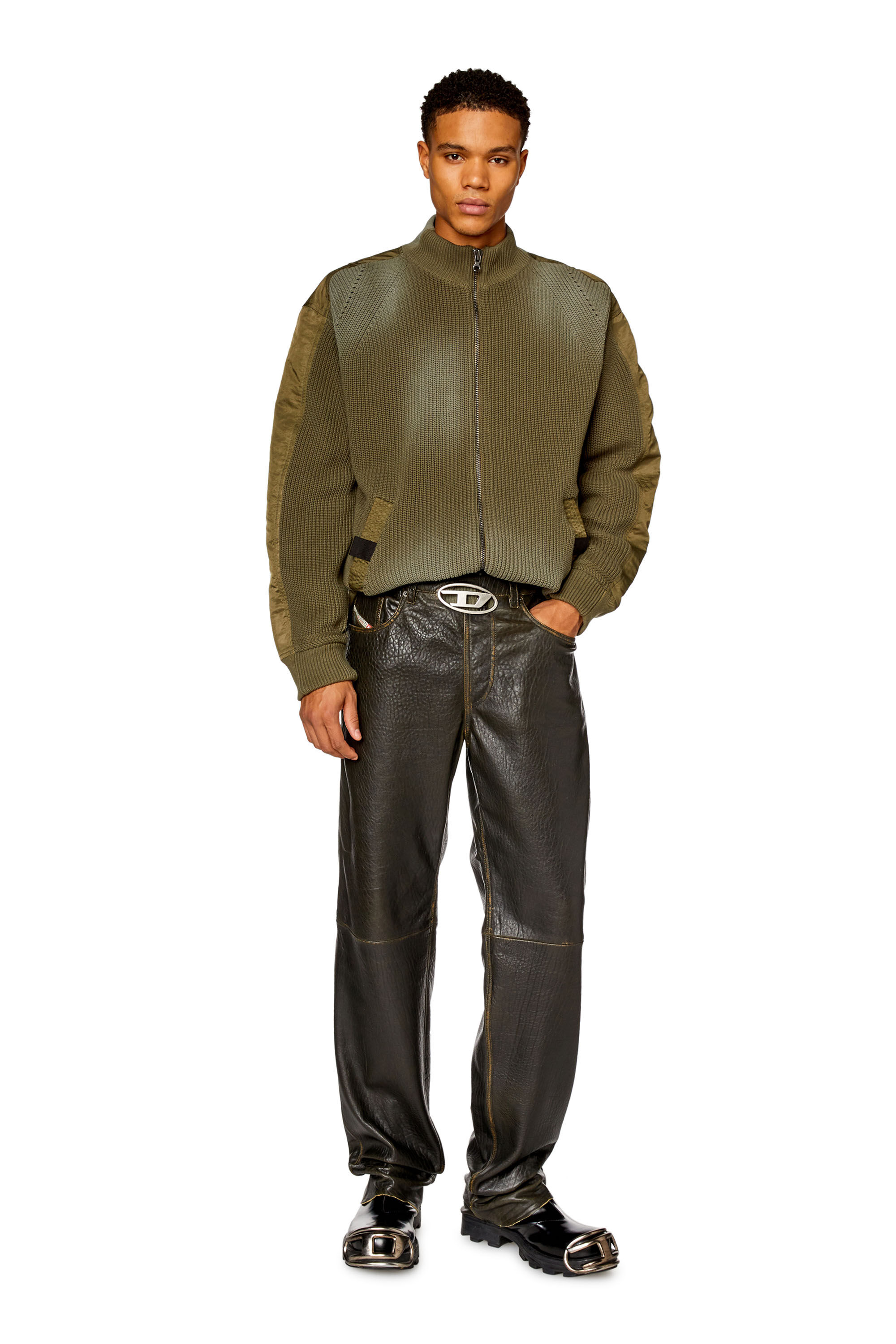 Diesel - K-OSWIN, Man Padded knit and nylon bomber jacket in Green - Image 1