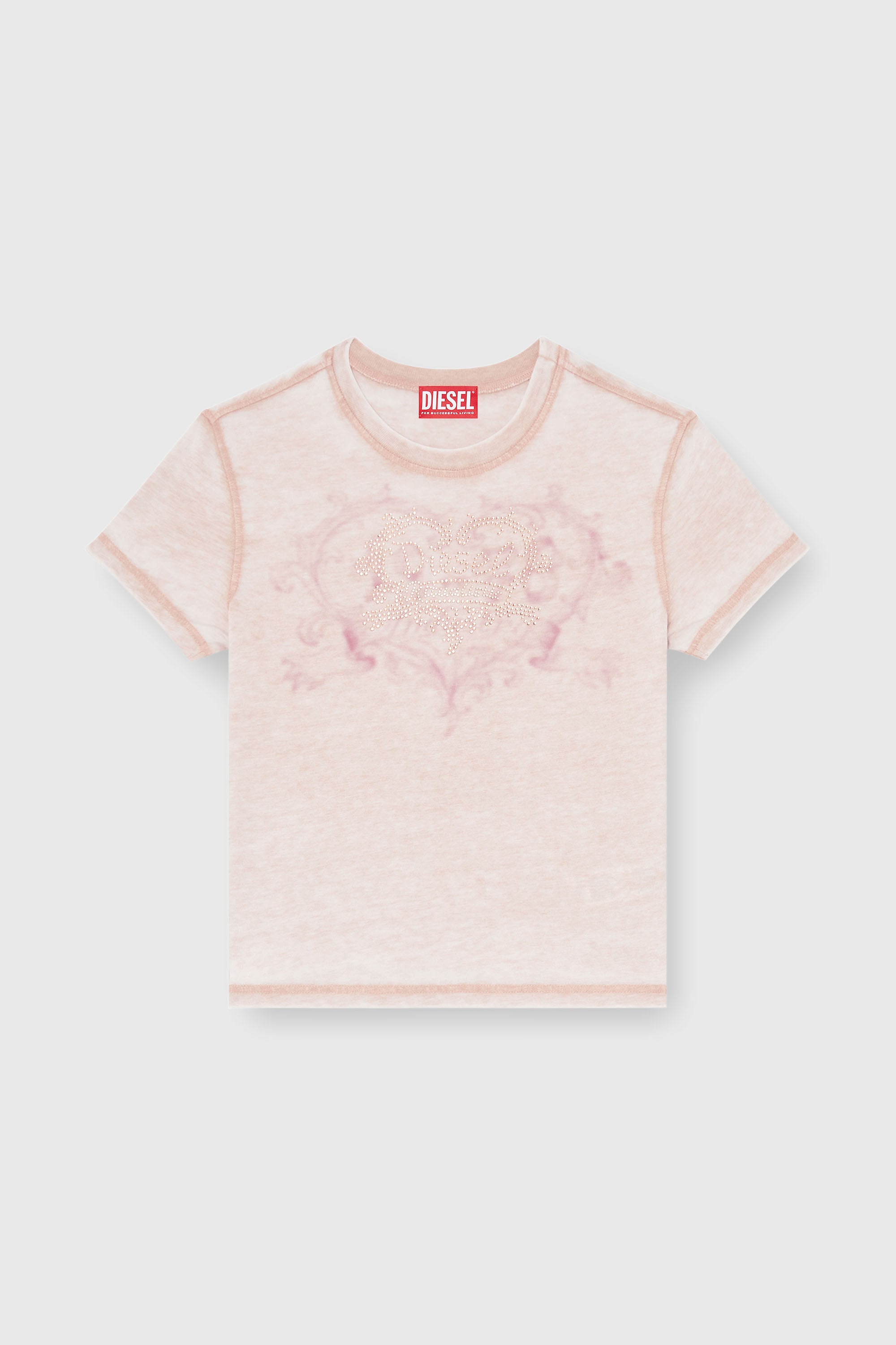 Diesel - T-ILA-AA1, Woman's Jersey t-shirt with rhinestones and burnout effect in Face Powder - 2