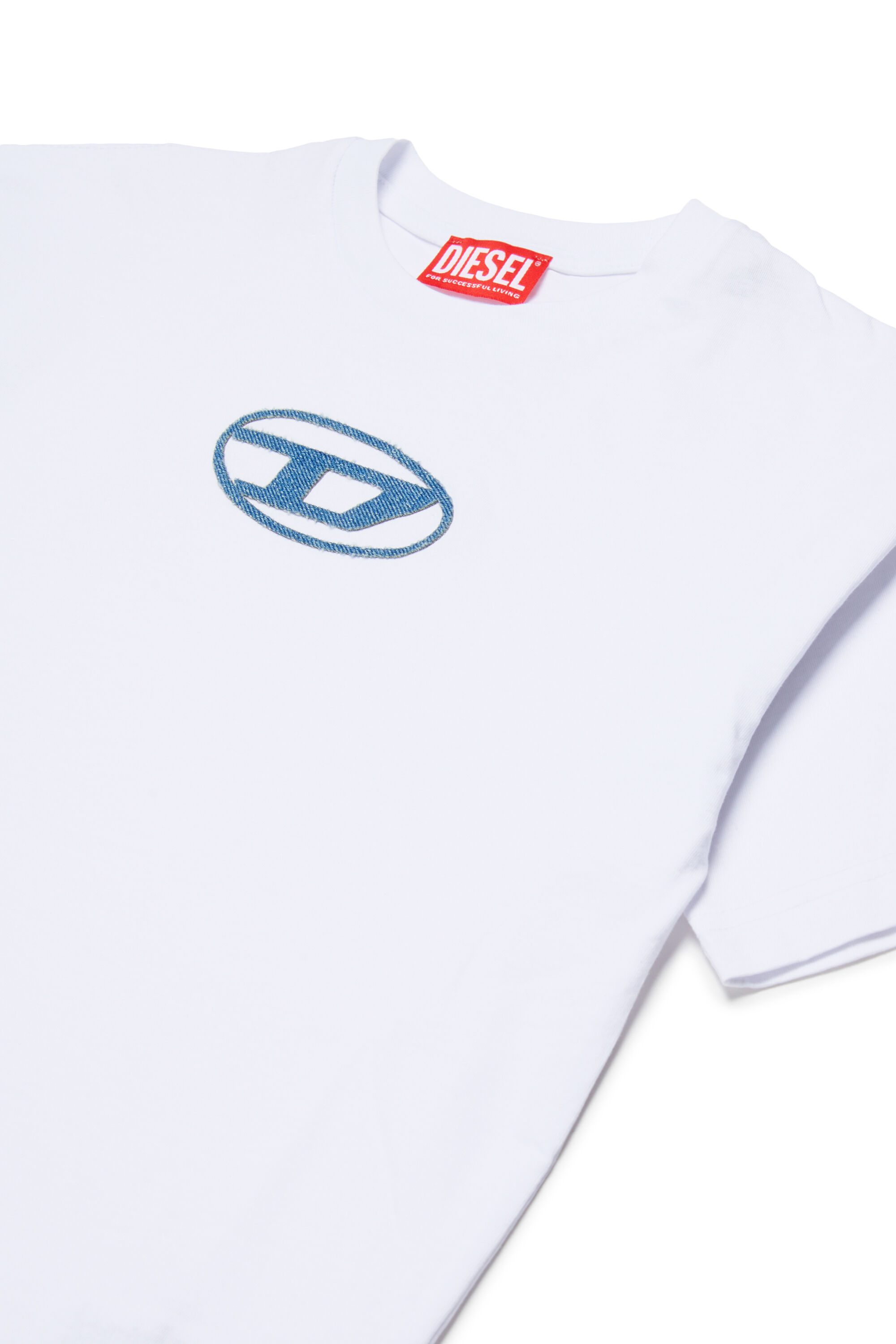 Diesel - TLOGY OVER, Man's Cotton T-shirt with denim Oval D in White - 3