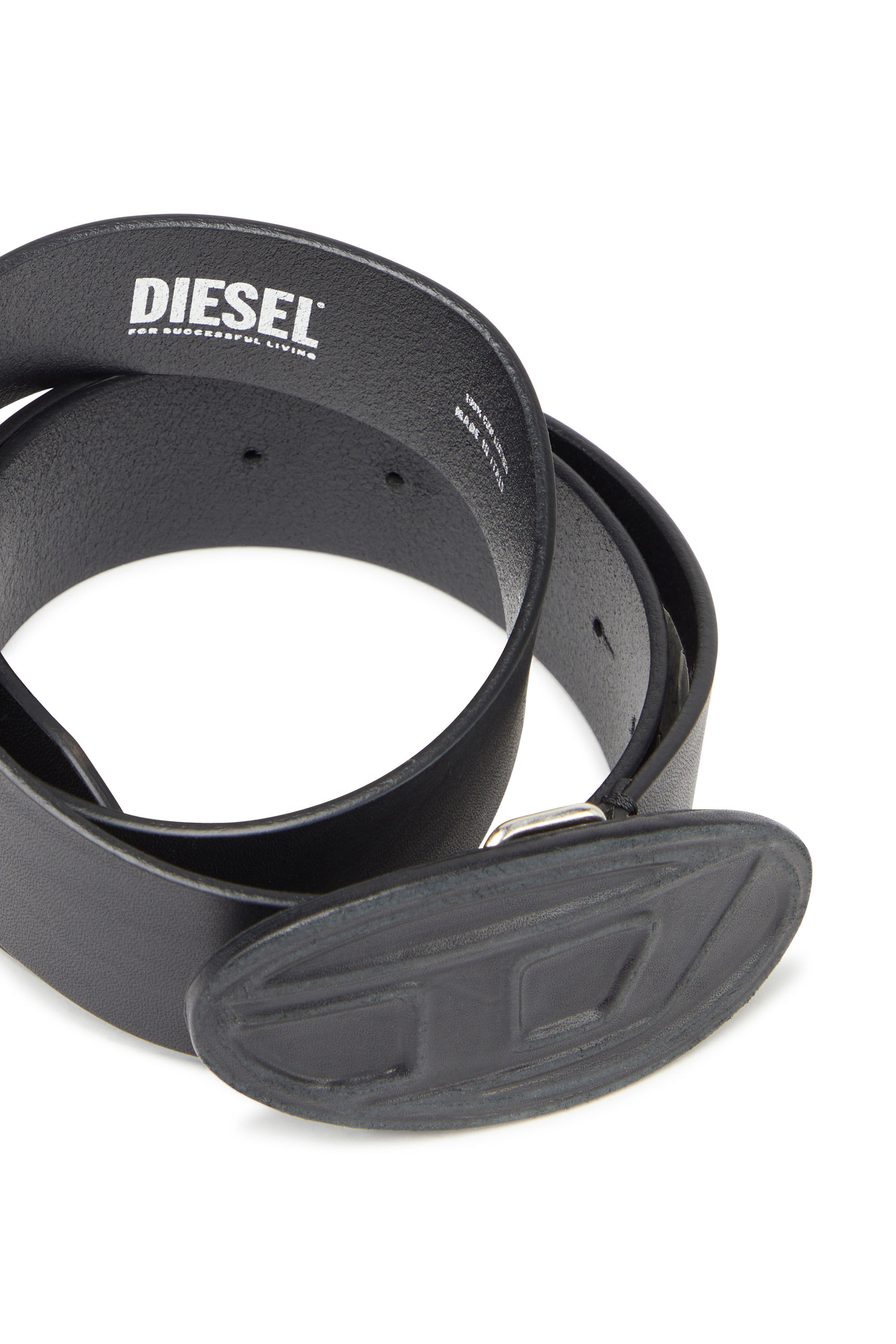 Diesel - B-1DR SCRATCH, Man Leather belt with leather 'D' buckle in Black - Image 3