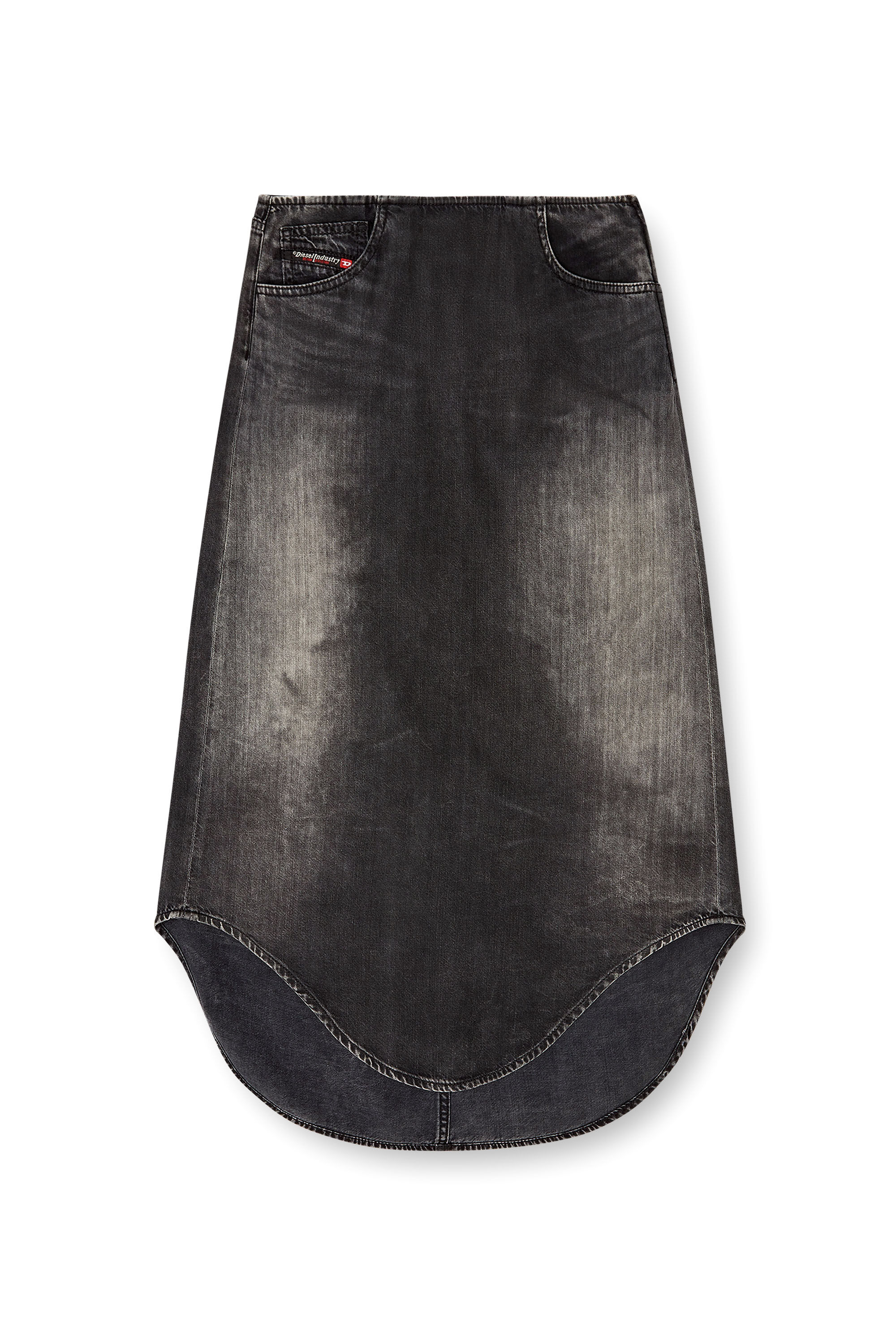 Diesel - DE-PLUMY-S, Woman's Denim midi skirt with shadow effect in Black - 2