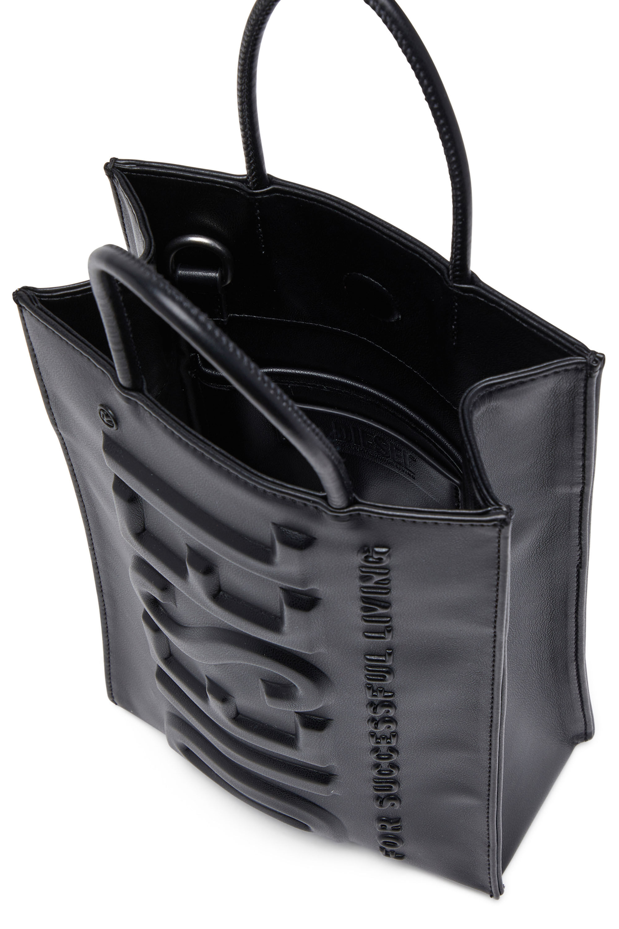 Diesel - DSL 3D SHOPPER M X, Unisex Dsl 3D M-PU tote bag with embossed logo in Black - Image 5