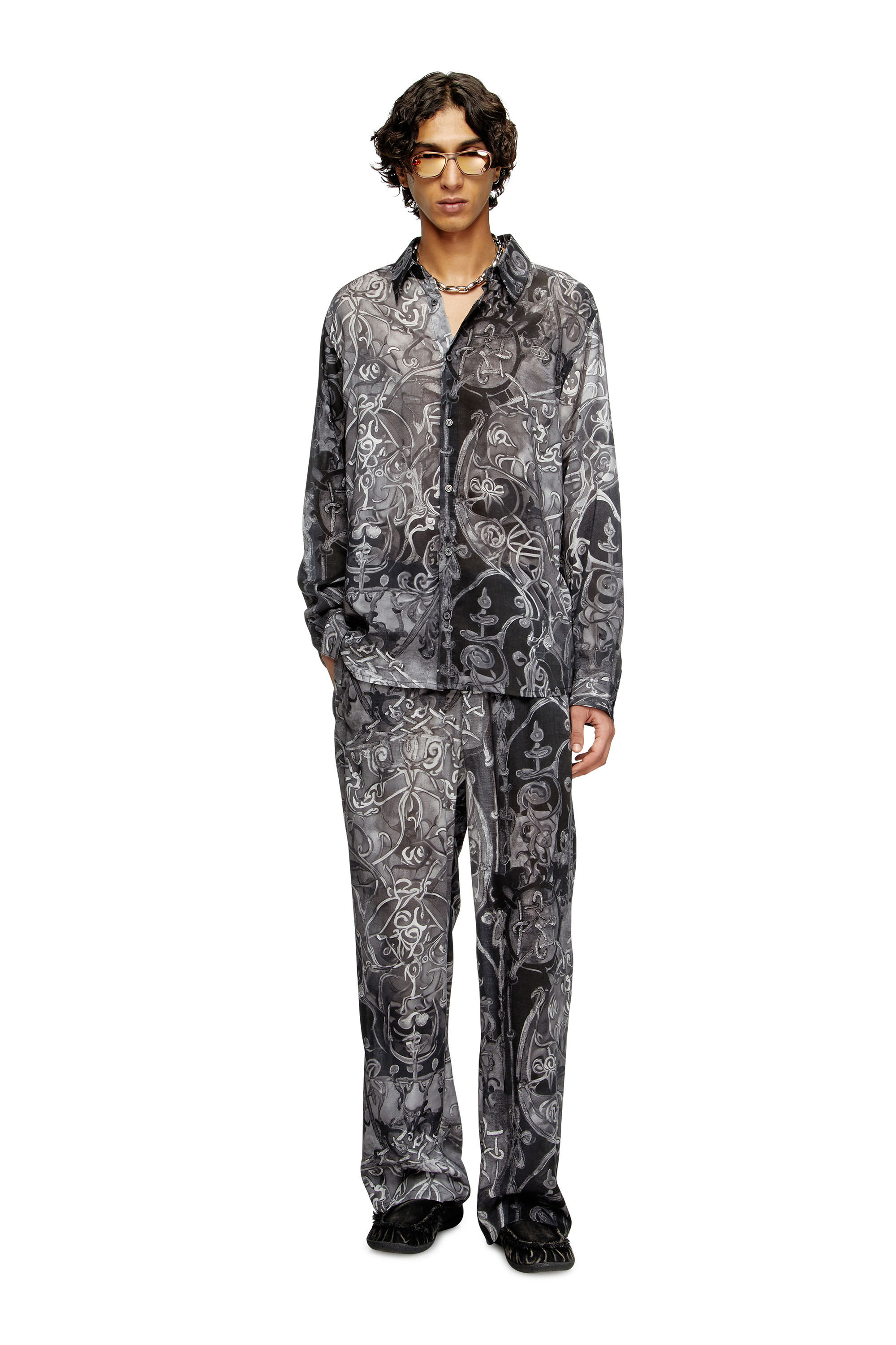 Diesel - S-SIMPLY-B-AJFW, Man's TENCEL™ shirt with medieval print in Black - 3