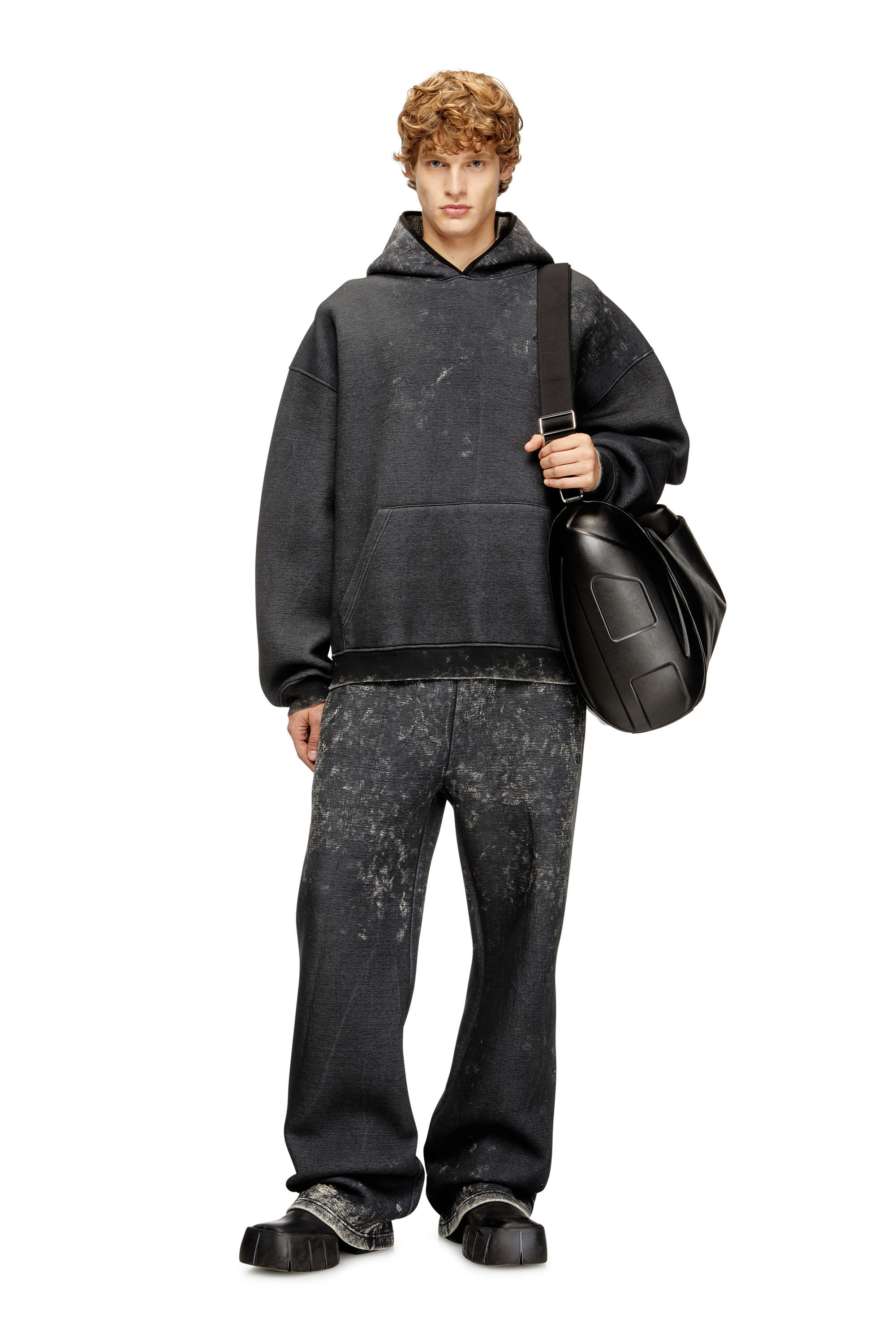 Diesel - S-BOXT-CHAN-HOOD, Man's Relaxed scuba hoodie with marble wash in Dark grey - 1
