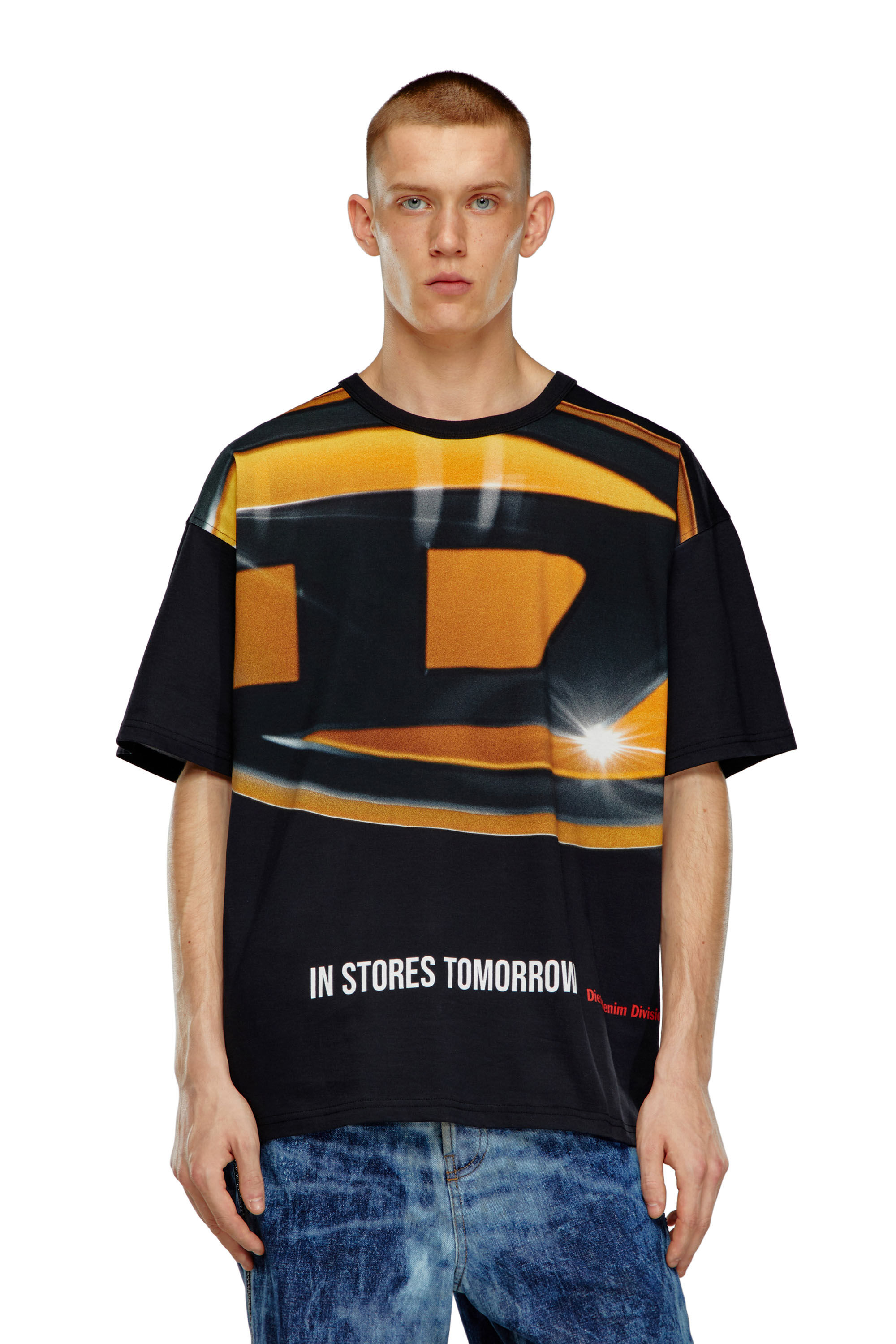 Diesel - T-BOXT-P1, Man T-shirt with Oval D poster print in Black - Image 3