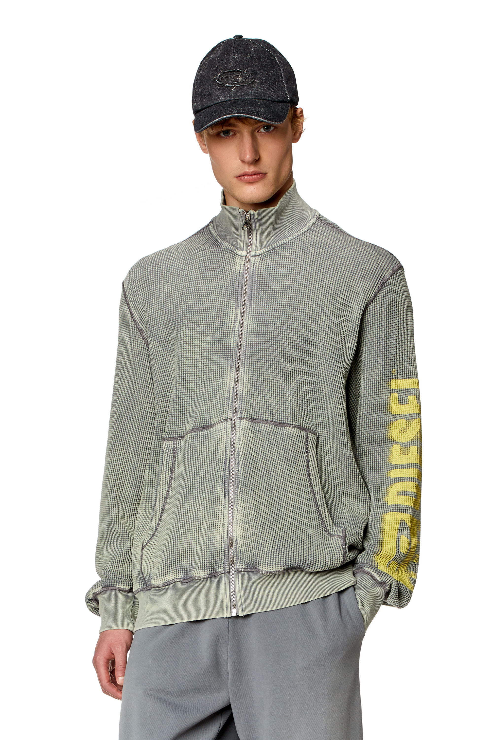 Diesel - S-GINAFY-ZIP, Man Zip sweatshirt in macro waffle jersey in Grey - Image 3