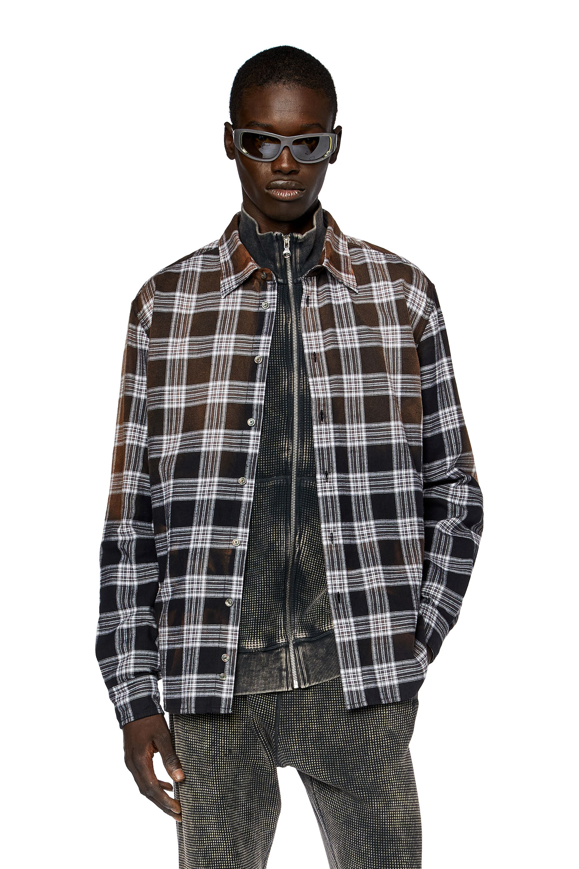 Diesel - S-UMBE-CHECK-NW, Man Checked shirt in dégradé flannel in Multicolor - Image 3