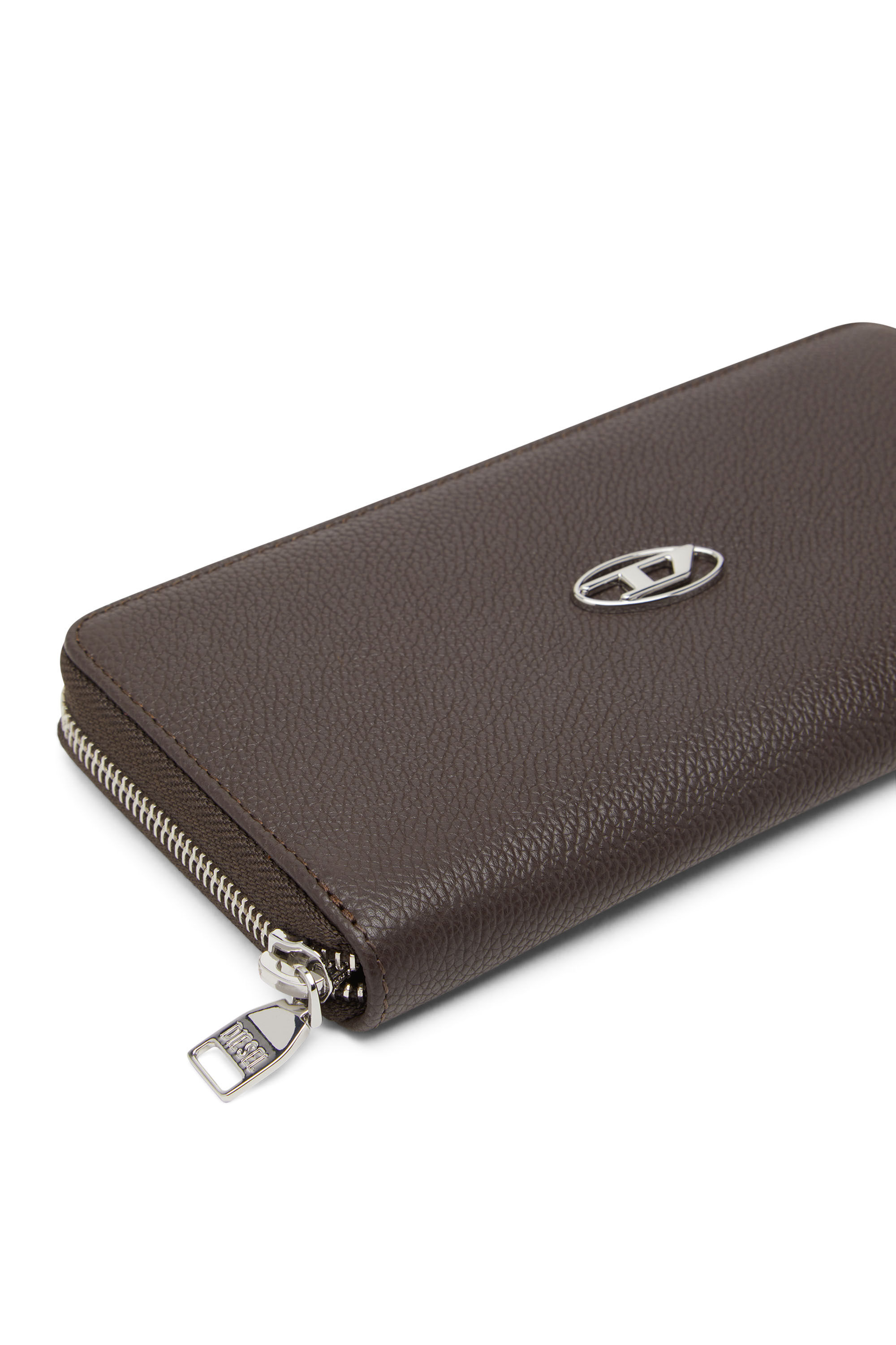 Diesel - CONTINENTAL ZIP L, Man Leather zip-around wallet with logo plaque in Brown - Image 4