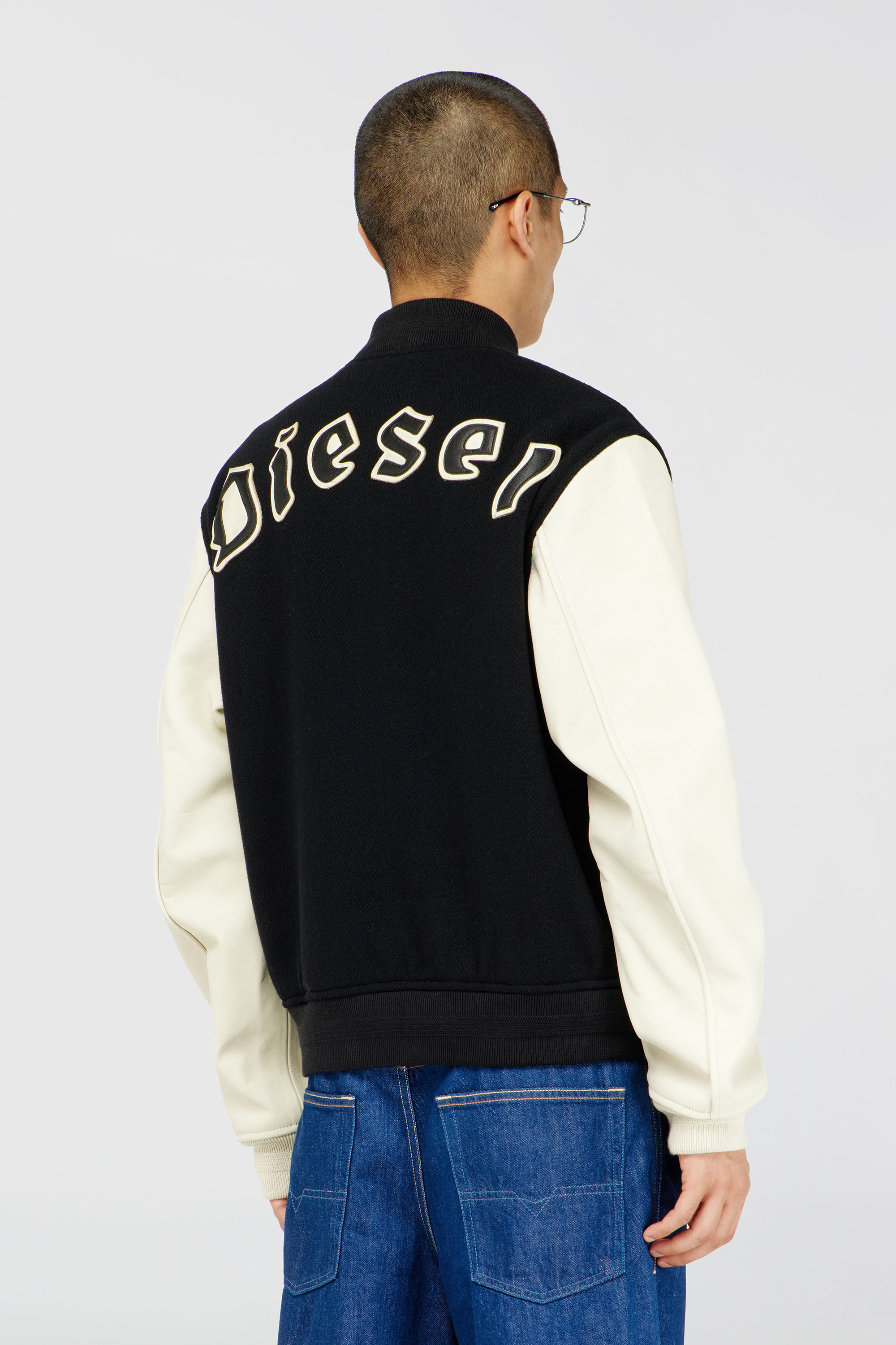 Diesel - L-ARRY-WRD, Man's Bomber jacket in wool blend and leather in Black/White - 4