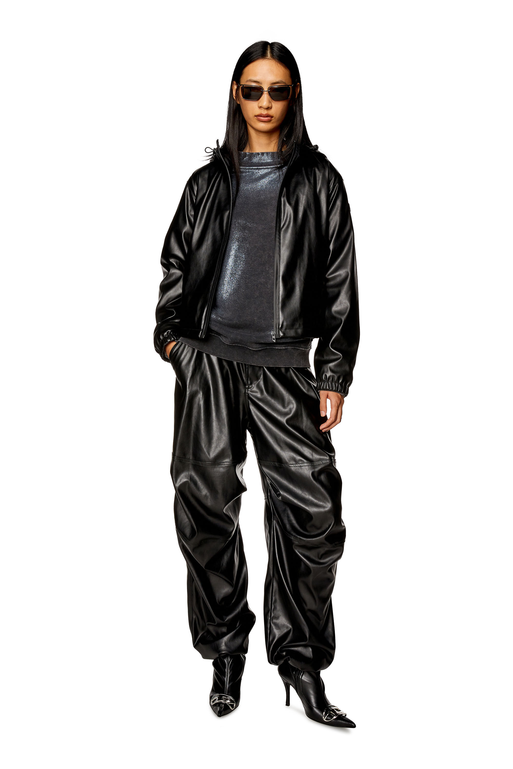 Diesel - G-BONNY-N1, Woman Hooded jacket in coated fabric in Black - Image 1