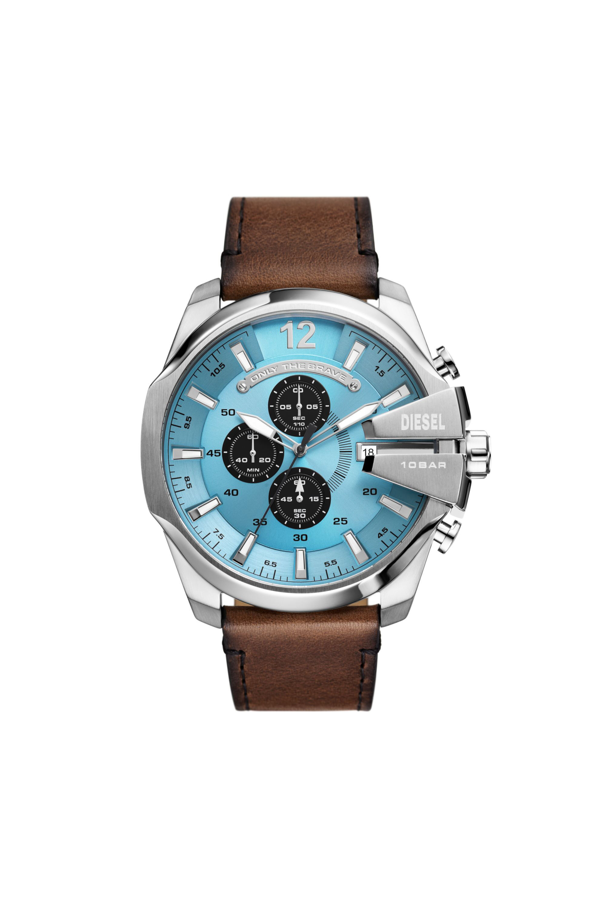 Men s Mega Chief chronograph brown leather watch Brown Diesel
