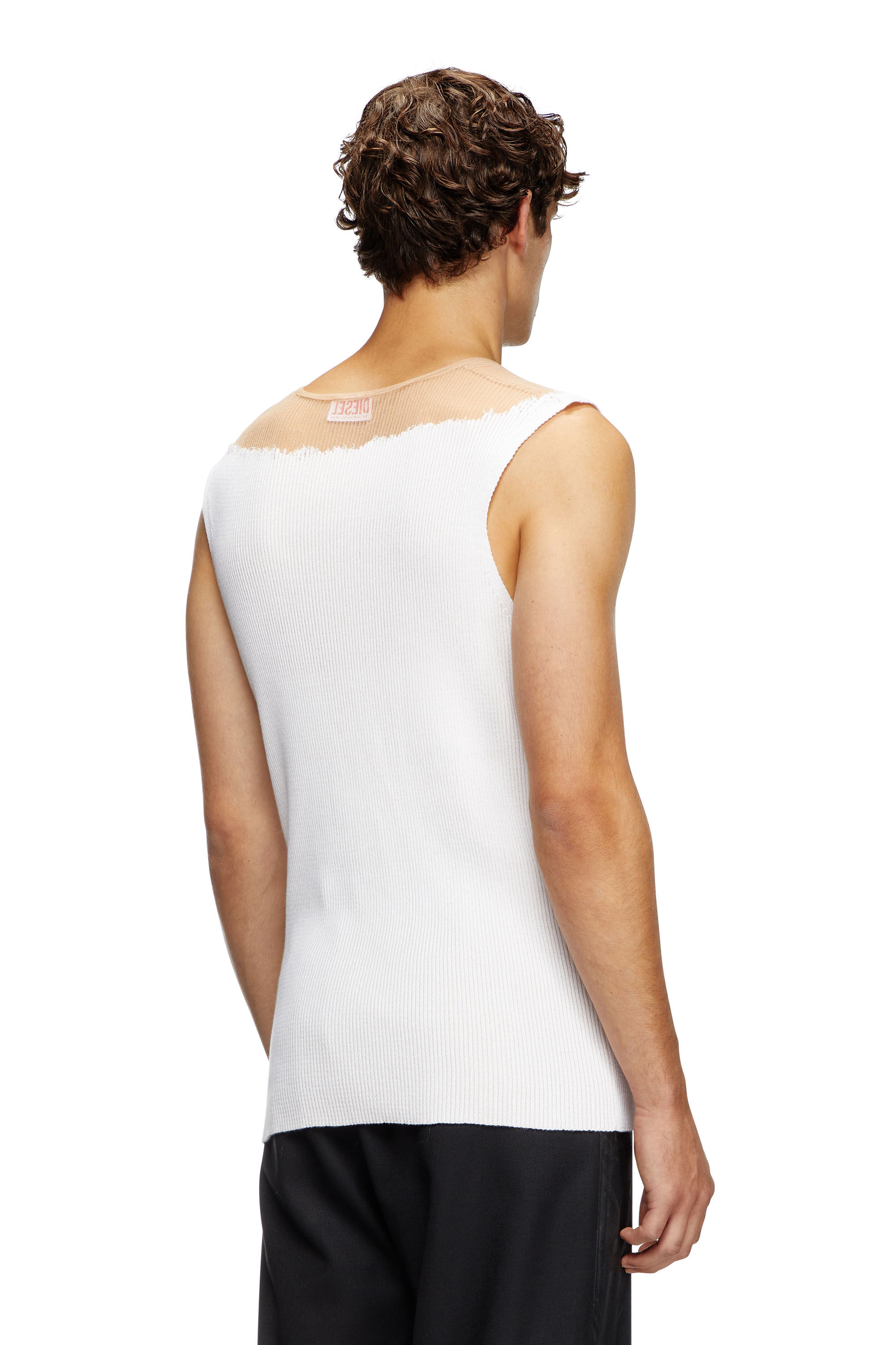 Diesel - K-ORAZIO, Man's Knit tank top with devoré sweat stains in White - 4