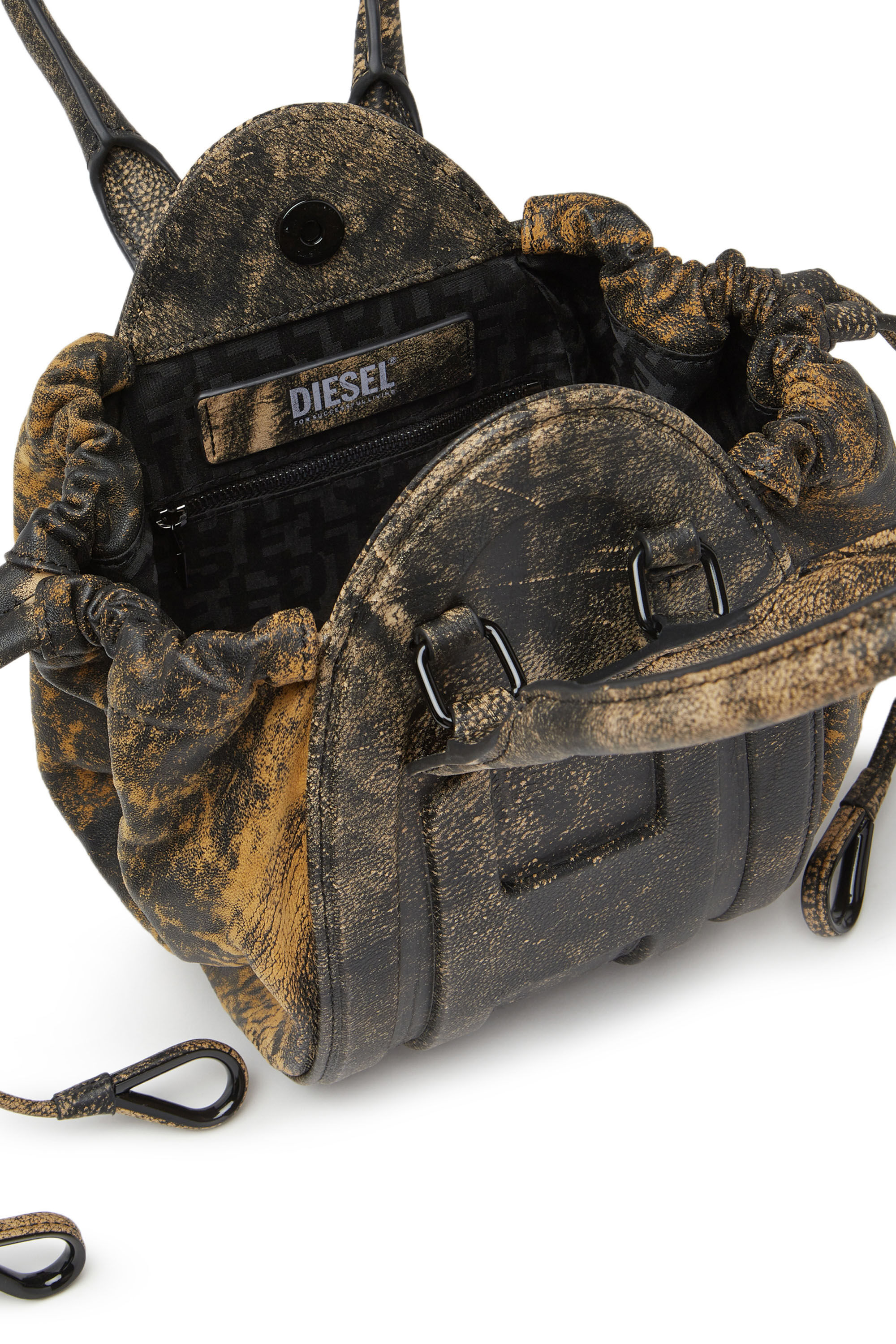 Diesel - 1DR-FOLD XS, Woman 1DR-Fold XS - Oval logo handbag in marbled leather in Brown - Image 5