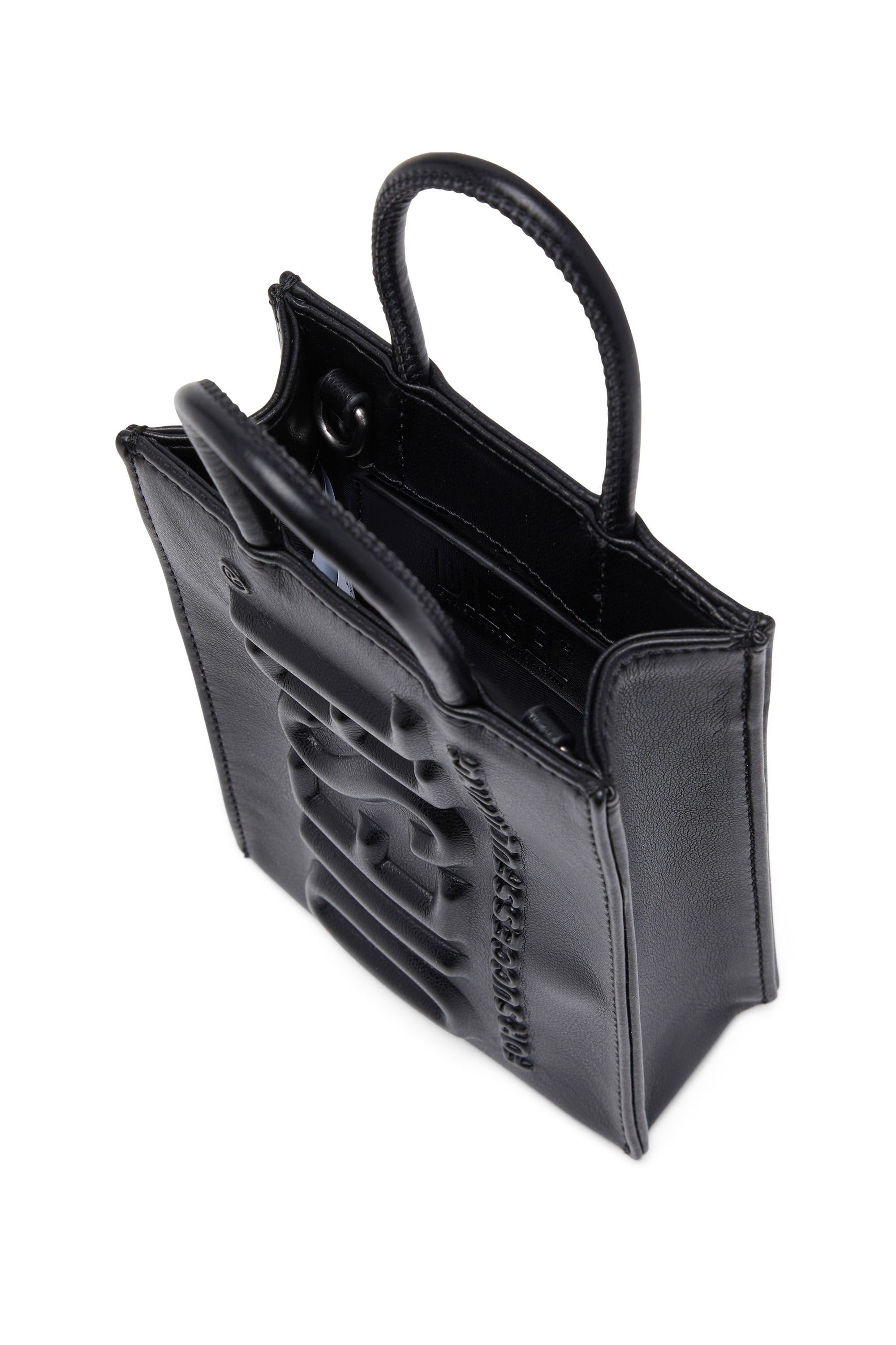 Diesel - DSL 3D SHOPPER MINI X, Unisex Dsl 3D Mini -Small PU tote bag with embossed logo in Black - Image 5